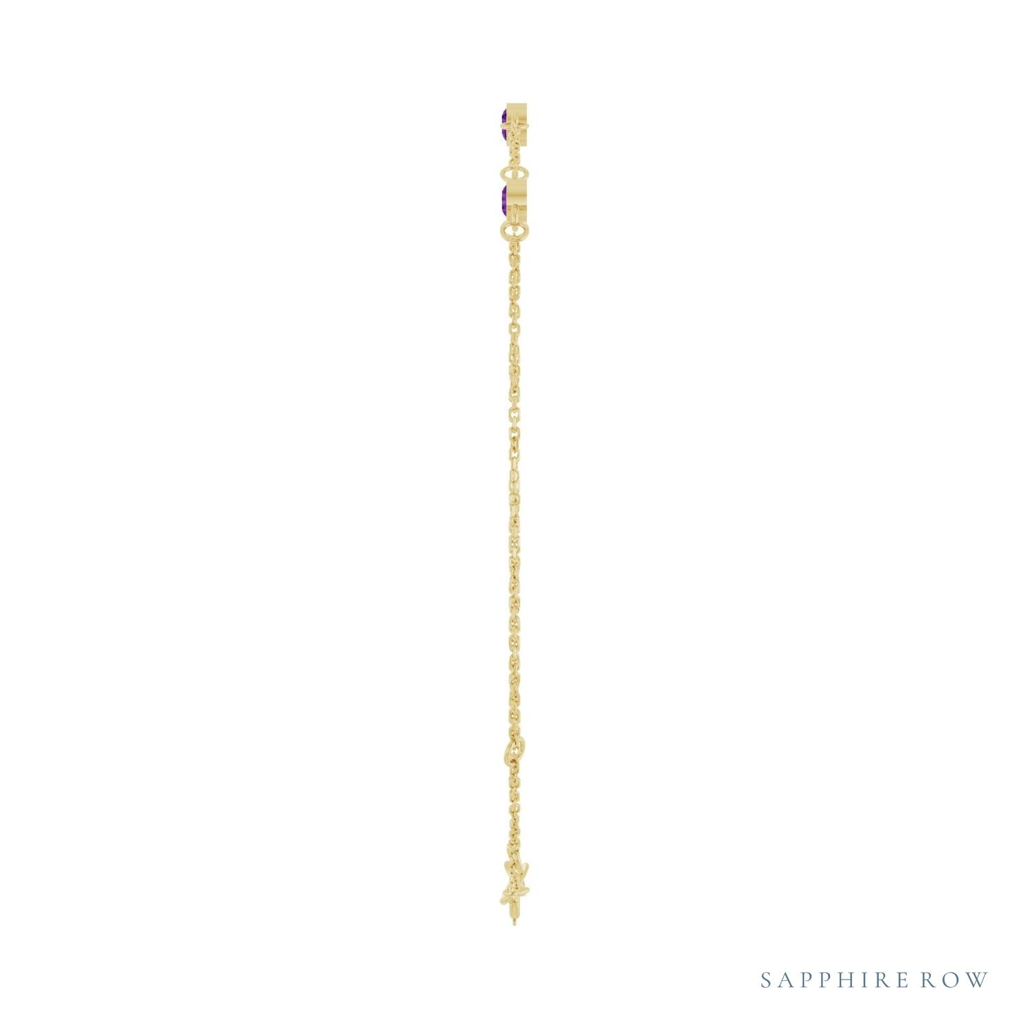 Sapphire Row Natural Bezel-Set Gemstone Solitaire Bracelet - Amethyst, 14K Yellow Gold (view 3)