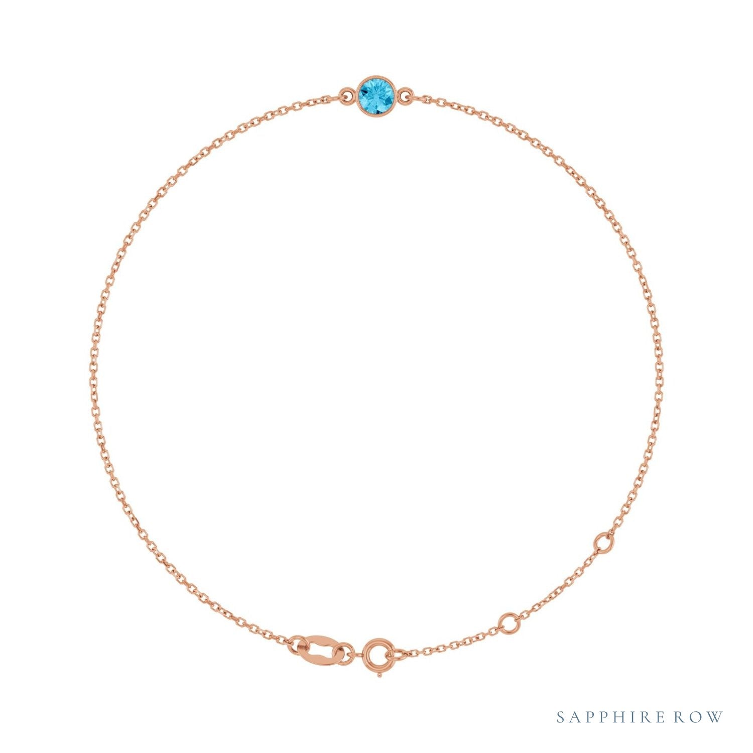 Sapphire Row Natural Bezel-Set Gemstone Solitaire Bracelet - Aquamarine, 14K Rose Gold