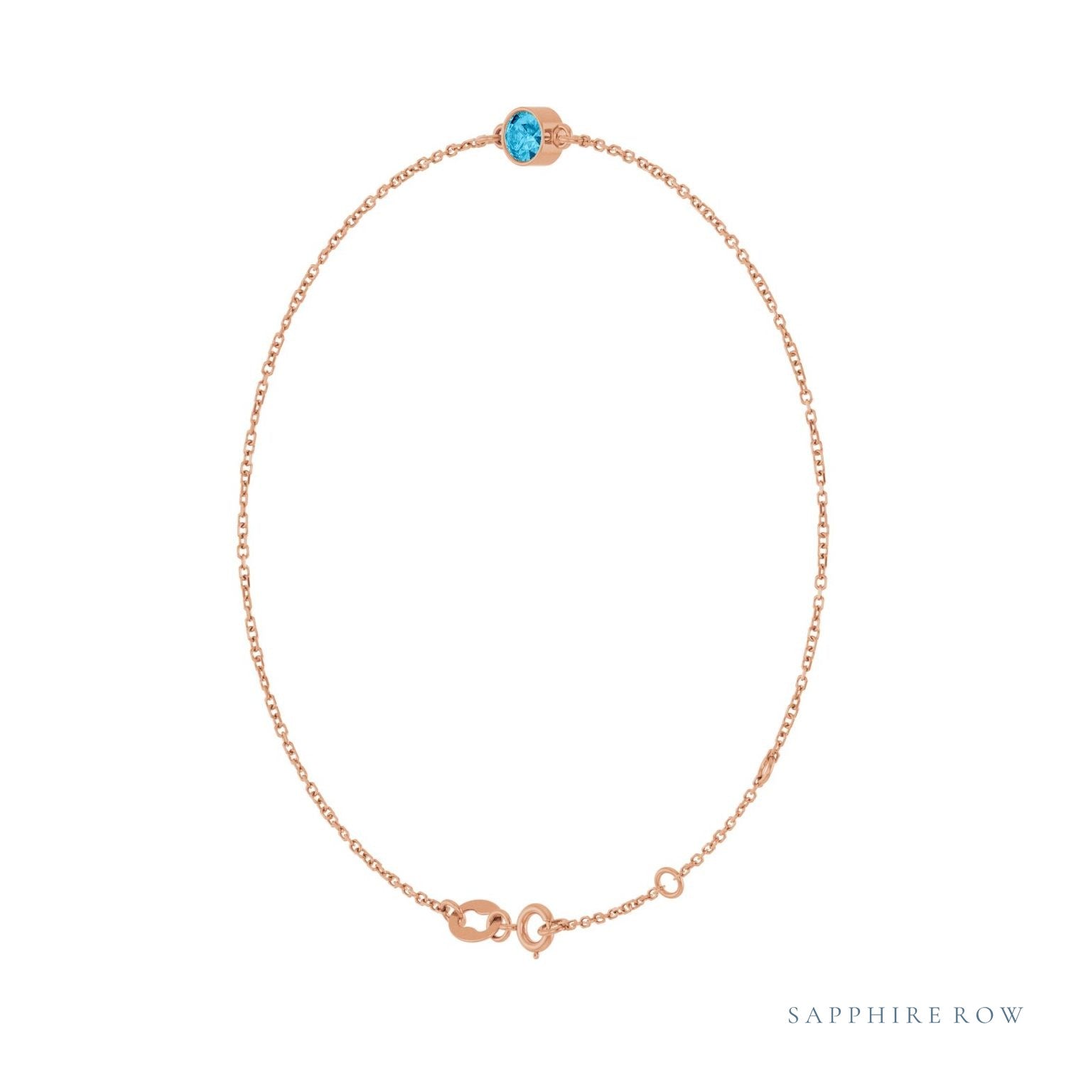 Sapphire Row Natural Bezel-Set Gemstone Solitaire Bracelet - Aquamarine, 14K Rose Gold (view 2)