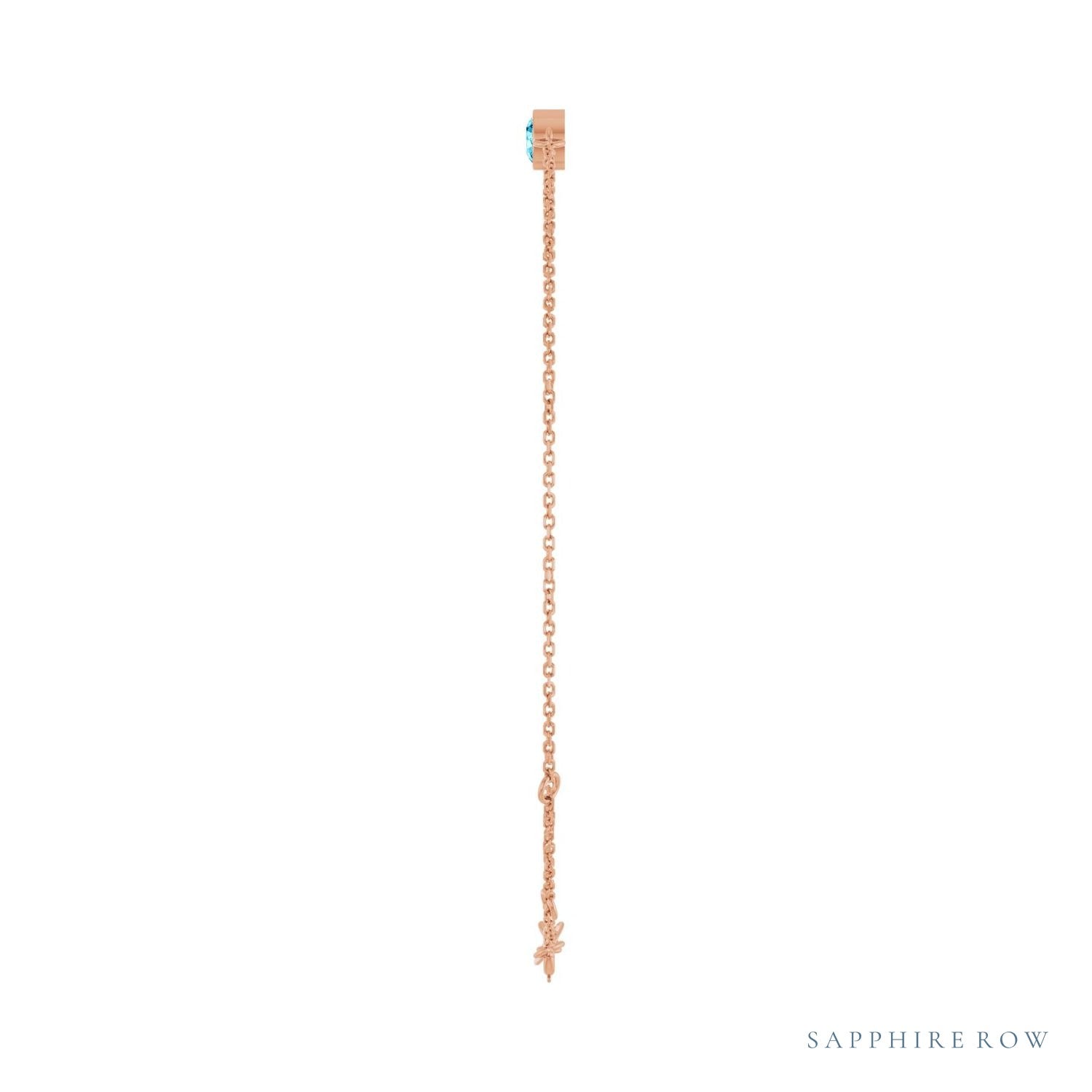 Sapphire Row Natural Bezel-Set Gemstone Solitaire Bracelet - Aquamarine, 14K Rose Gold (view 3)