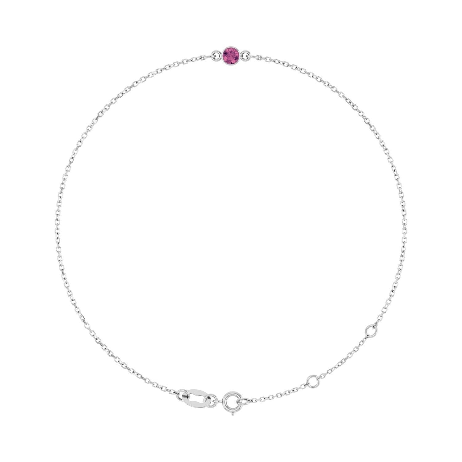 Sapphire Row Natural Bezel-Set Gemstone Solitaire Bracelet - Pink Tourmaline, Platinum