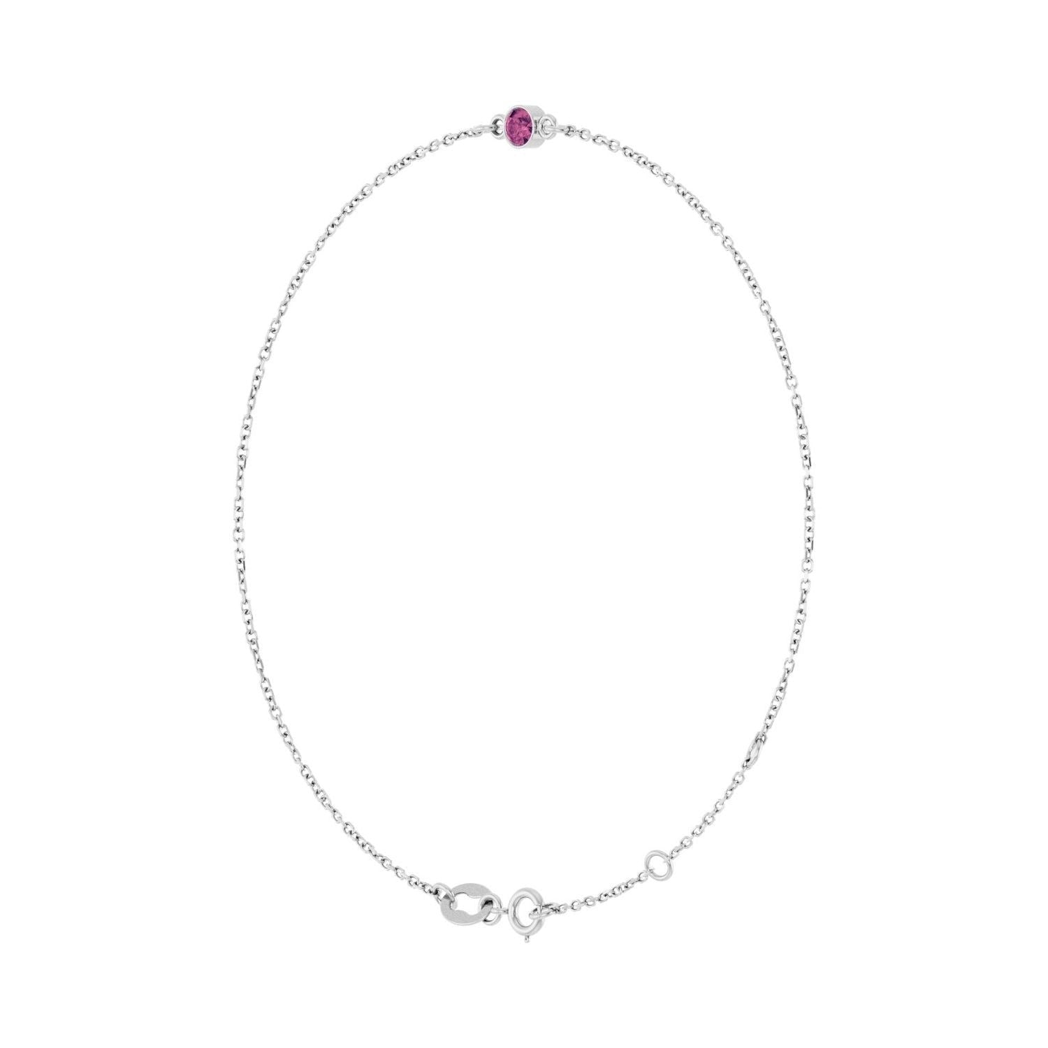 Sapphire Row Natural Bezel-Set Gemstone Solitaire Bracelet - Pink Tourmaline, Platinum (view 2)