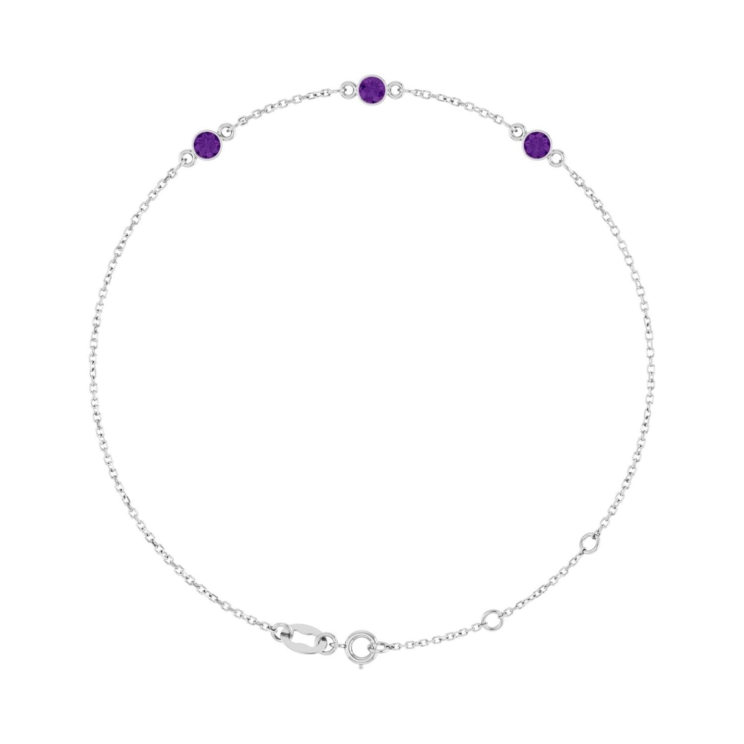 Sapphire Row Natural Bezel-Set Gemstone Solitaire Bracelet - Amethyst, 14K White Gold