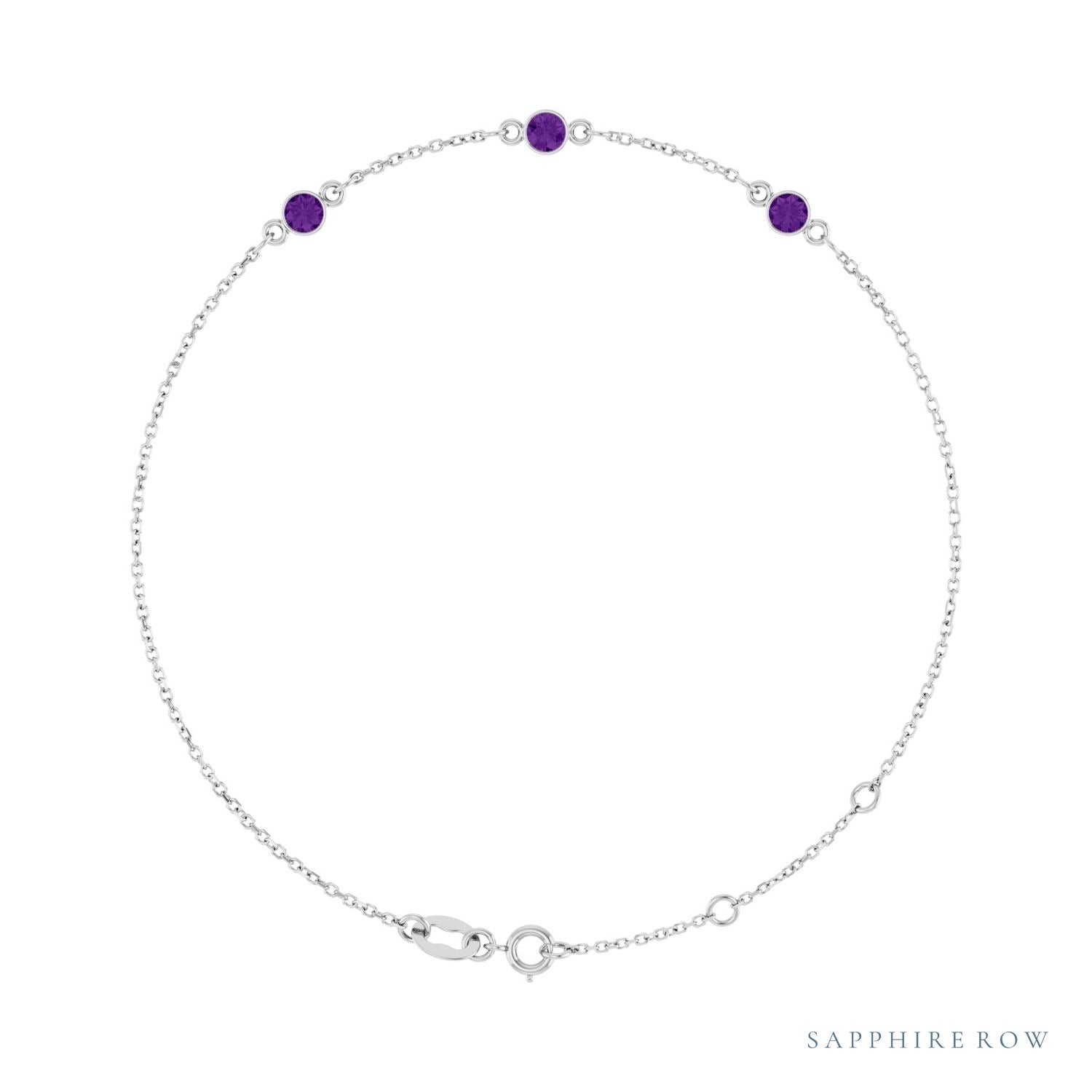 Sapphire Row Natural Bezel-Set Gemstone Solitaire Bracelet - Amethyst, 14K White Gold