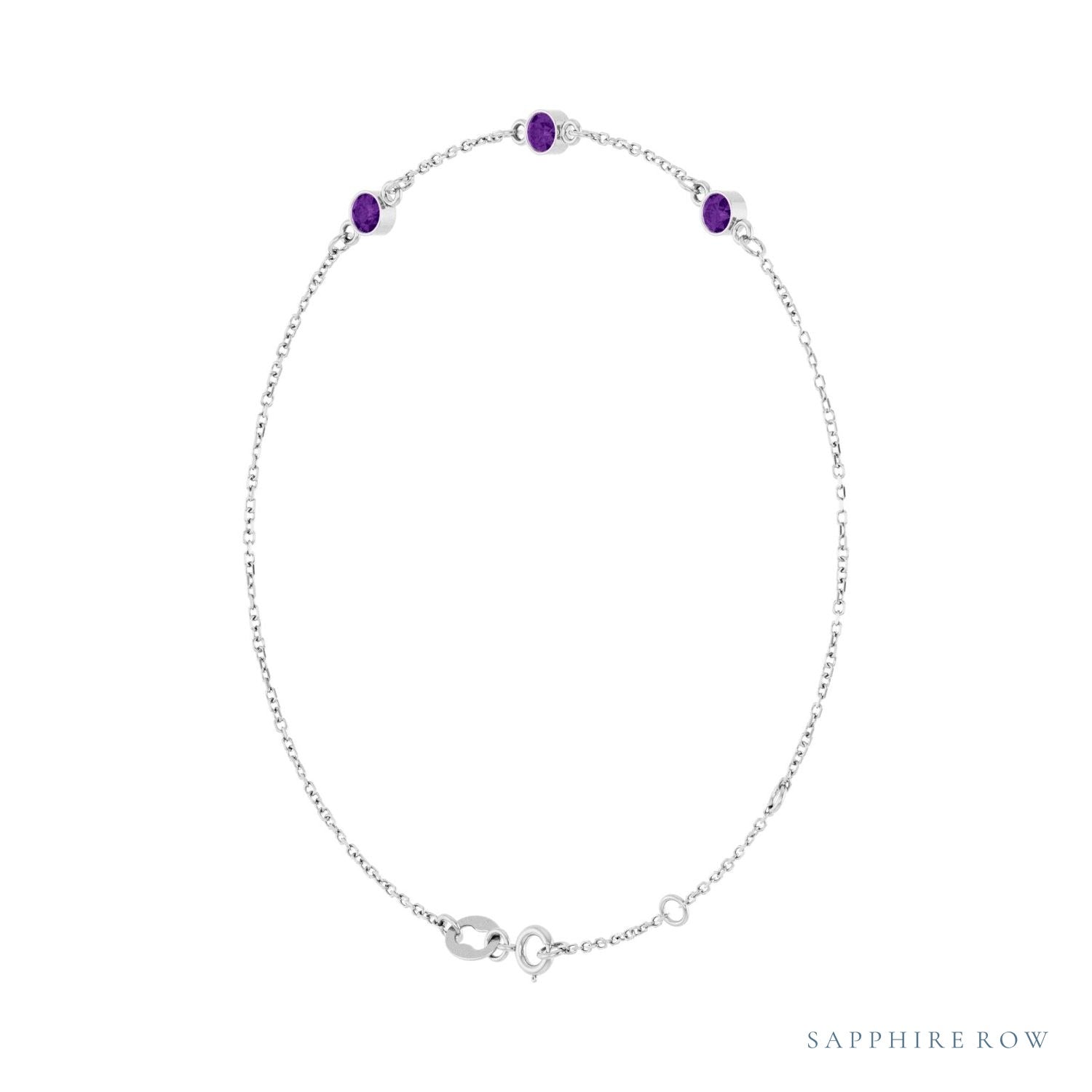 Sapphire Row Natural Bezel-Set Gemstone Solitaire Bracelet - Amethyst, 14K White Gold (view 2)