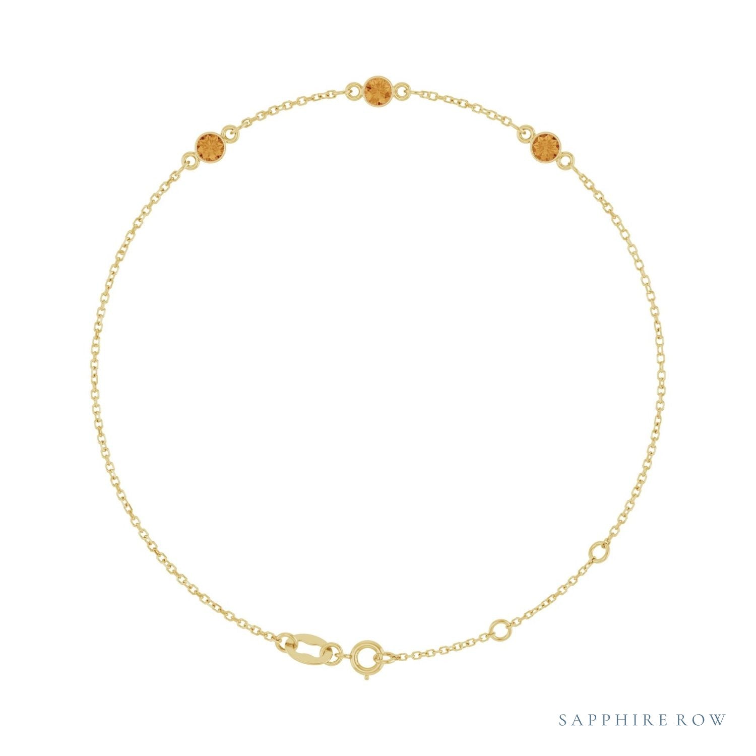 Sapphire Row Natural Bezel-Set Gemstone Solitaire Bracelet - Citrine, 14K Yellow Gold