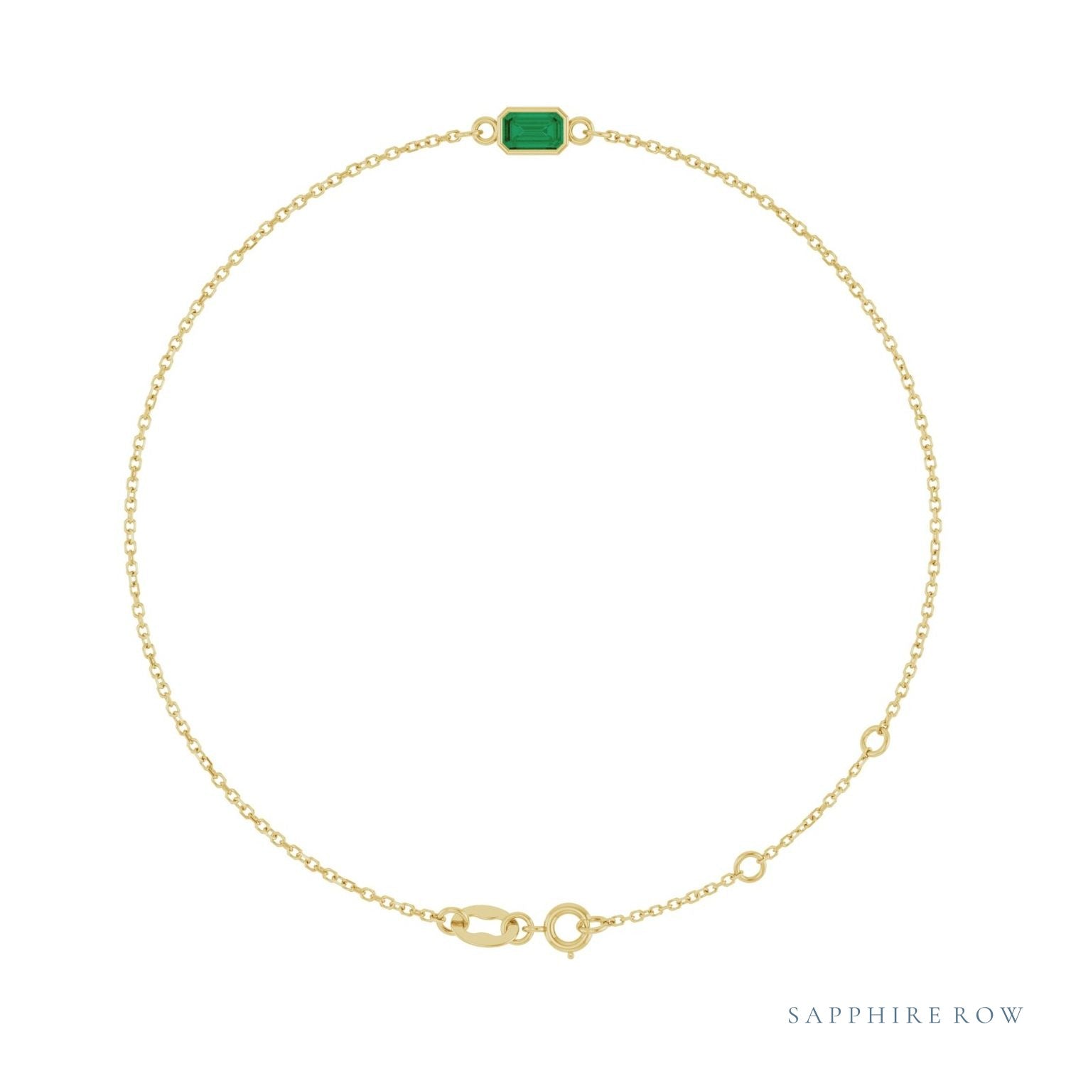 Sapphire Row Natural Bezel-Set Gemstone Solitaire Bracelet - Emerald, 14K Yellow Gold