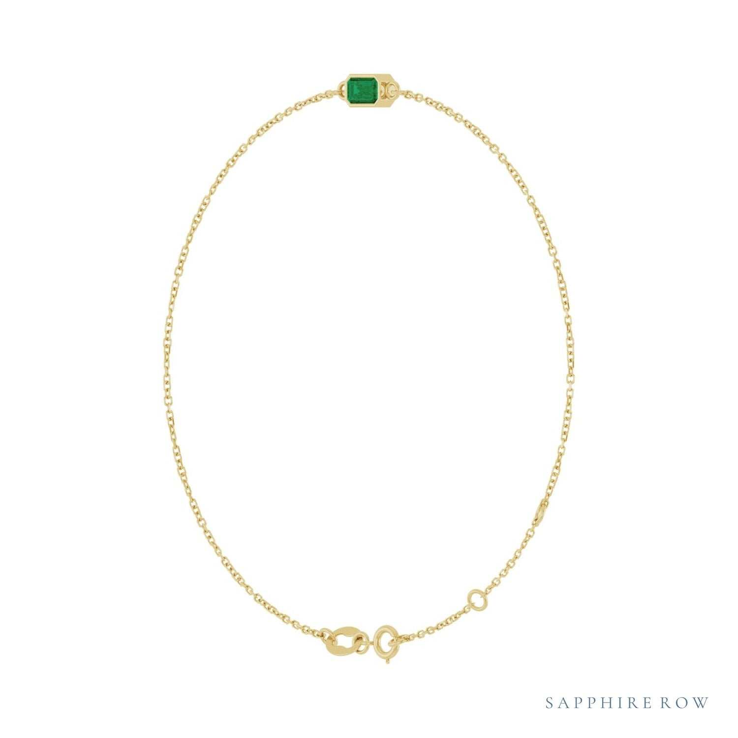 Sapphire Row Natural Bezel-Set Gemstone Solitaire Bracelet - Emerald, 14K Yellow Gold (view 2)