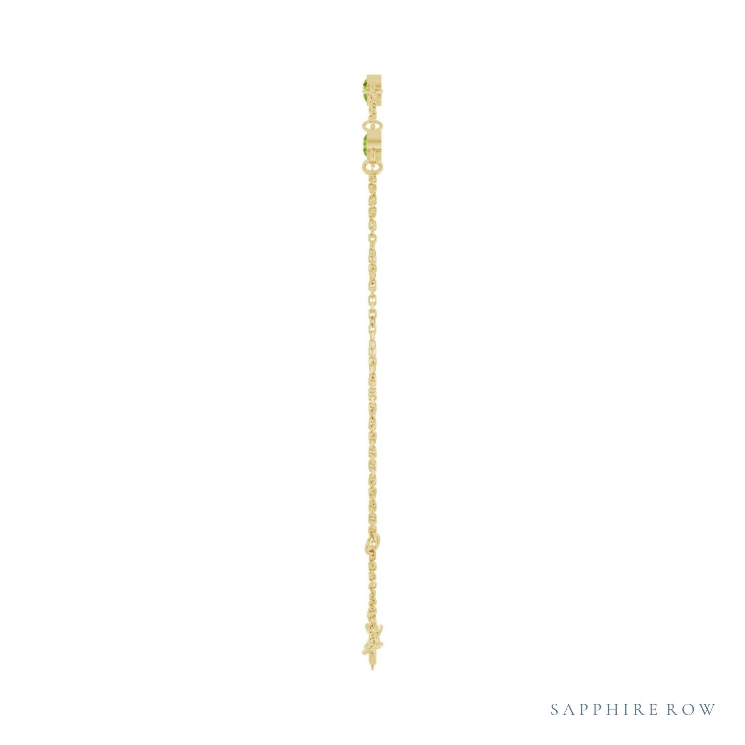Sapphire Row Natural Bezel-Set Gemstone Solitaire Bracelet - Peridot, 14K Yellow Gold (view 3)