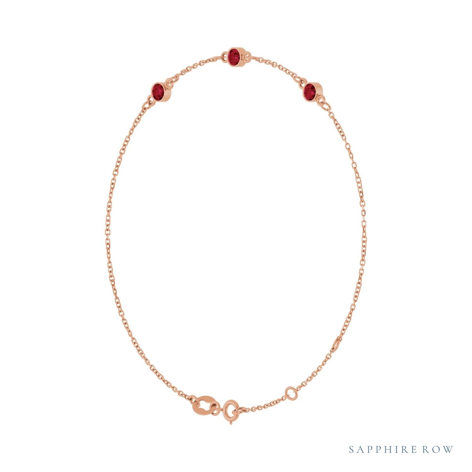 Sapphire Row Natural Bezel-Set Gemstone Solitaire Bracelet - Ruby, 14K Rose Gold (view 2)
