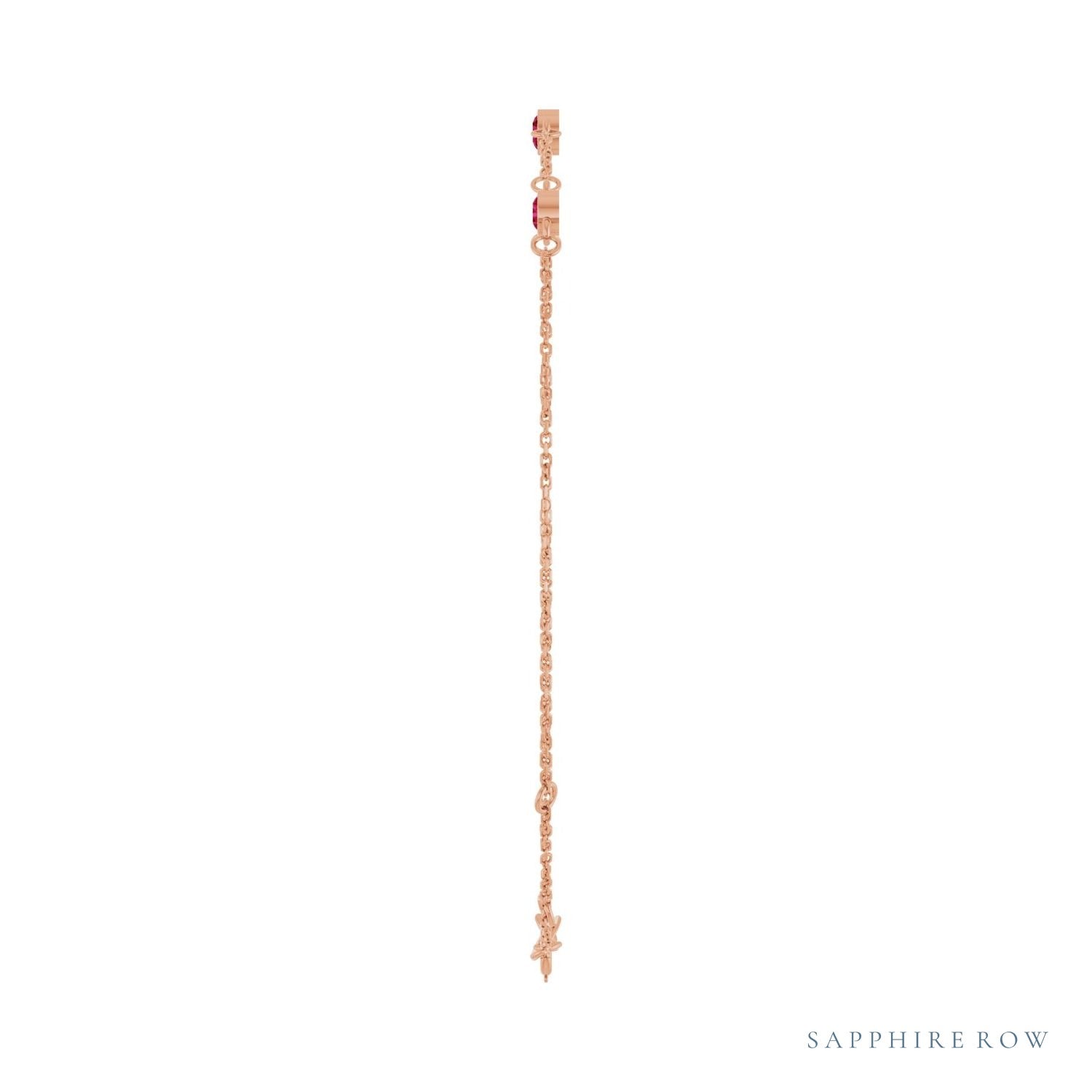 Sapphire Row Natural Bezel-Set Gemstone Solitaire Bracelet - Ruby, 14K Rose Gold (view 3)