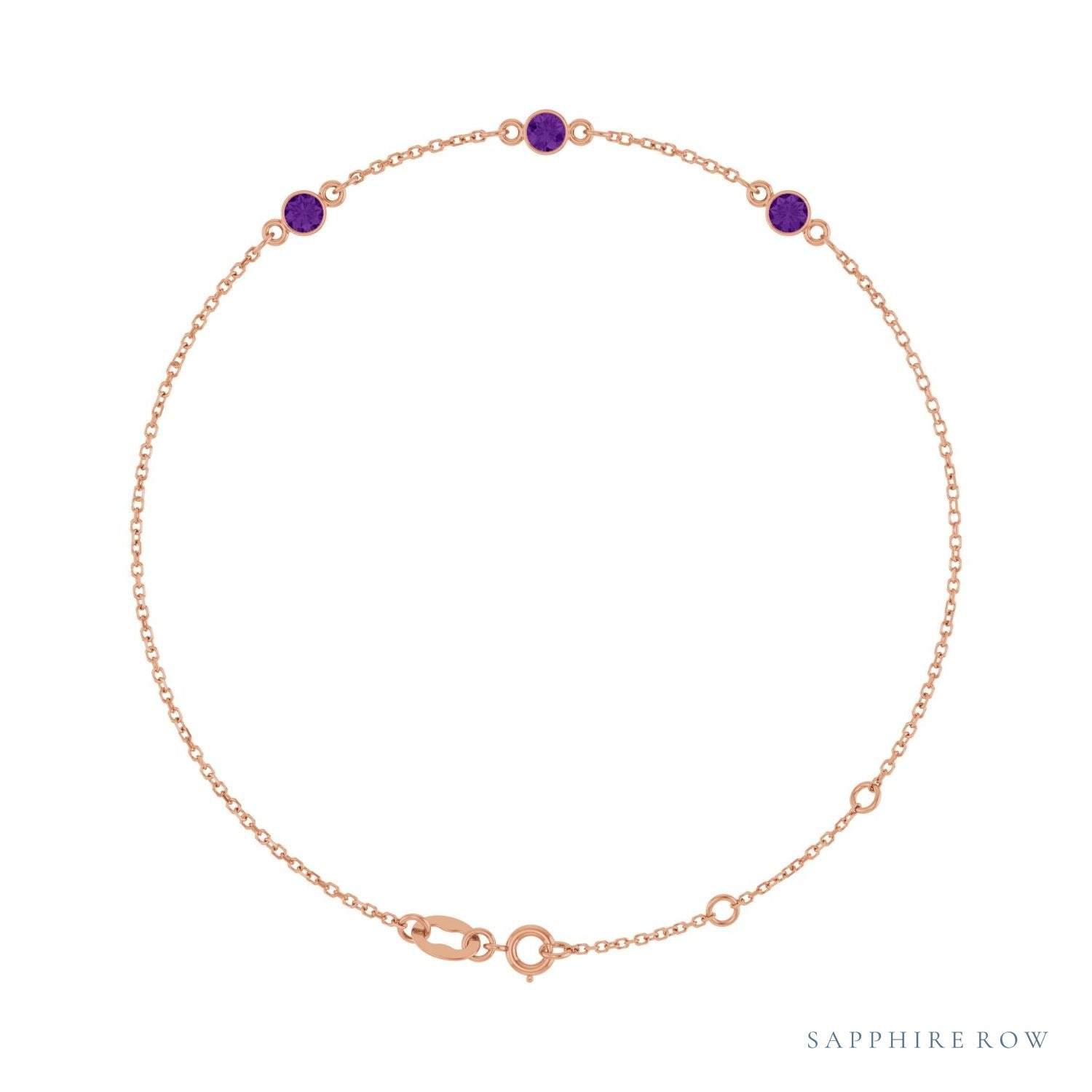 Sapphire Row Natural Bezel-Set Gemstone Solitaire Bracelet - Amethyst, 14K Rose Gold