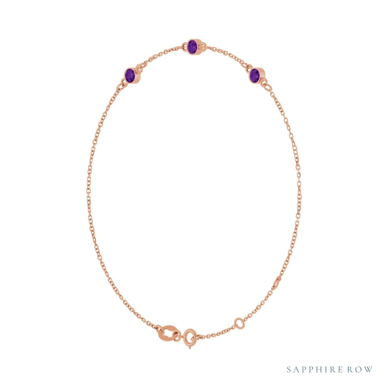 Sapphire Row Natural Bezel-Set Gemstone Solitaire Bracelet - Amethyst, 14K Rose Gold (view 2)