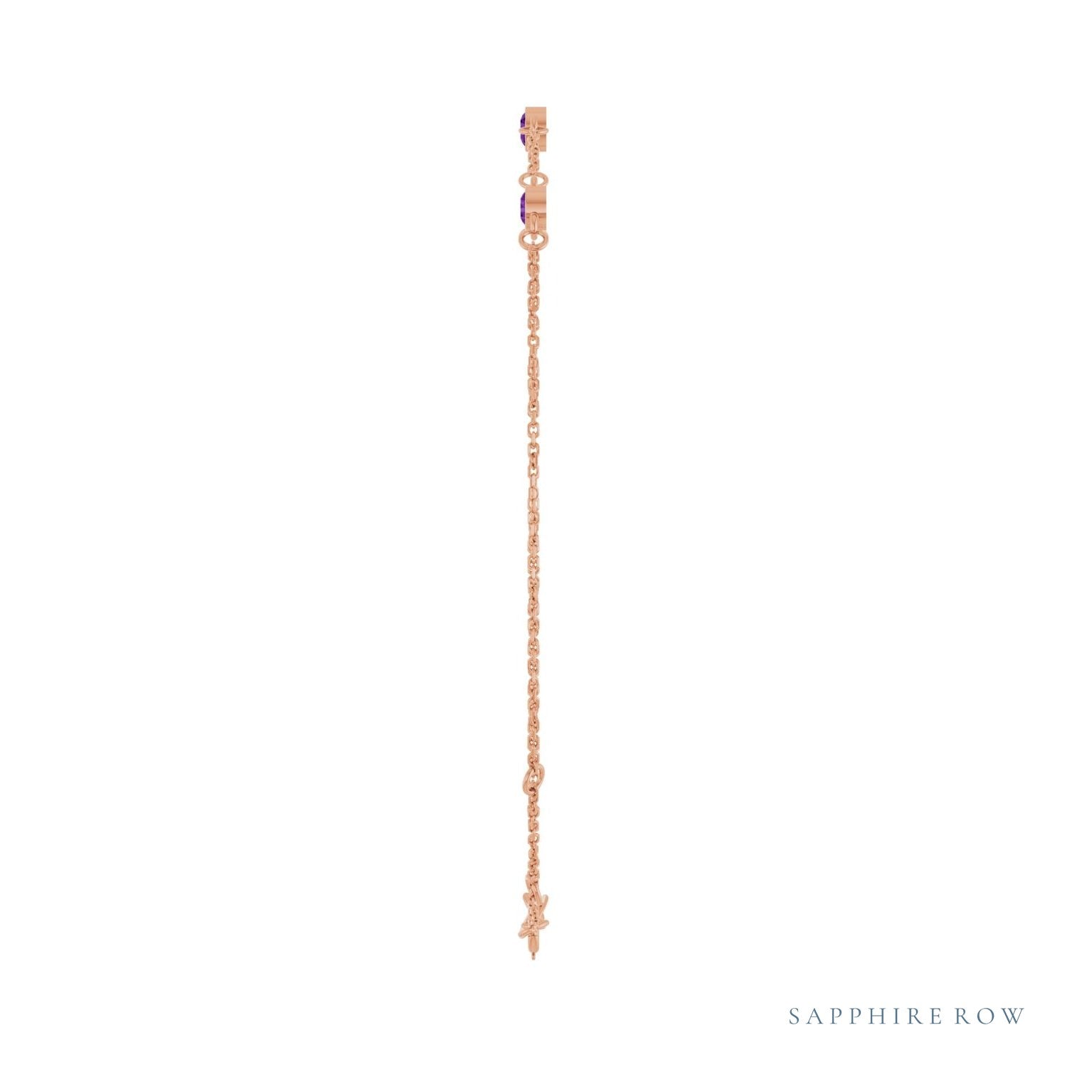 Sapphire Row Natural Bezel-Set Gemstone Solitaire Bracelet - Amethyst, 14K Rose Gold (view 3)