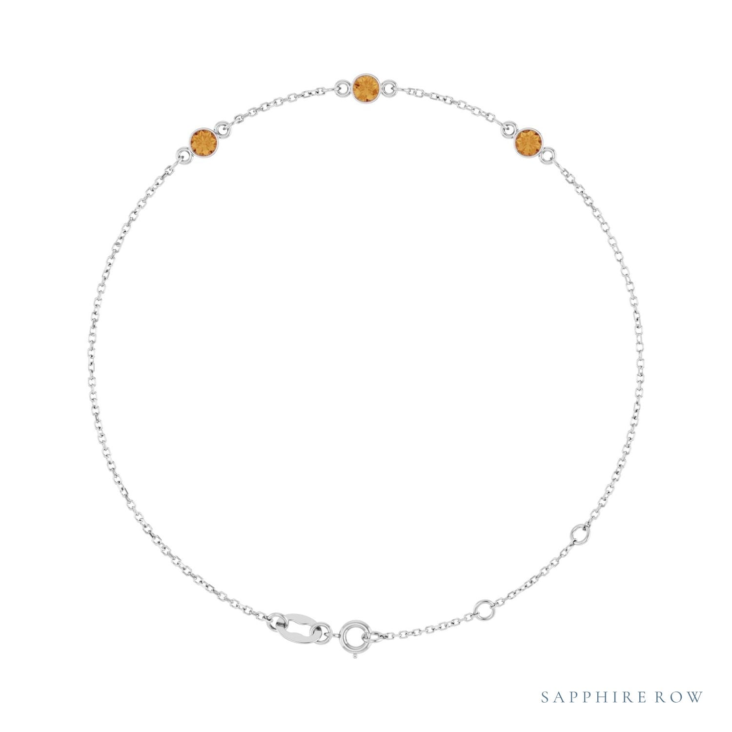 Sapphire Row Natural Bezel-Set Gemstone Solitaire Bracelet - Citrine, 14K White Gold