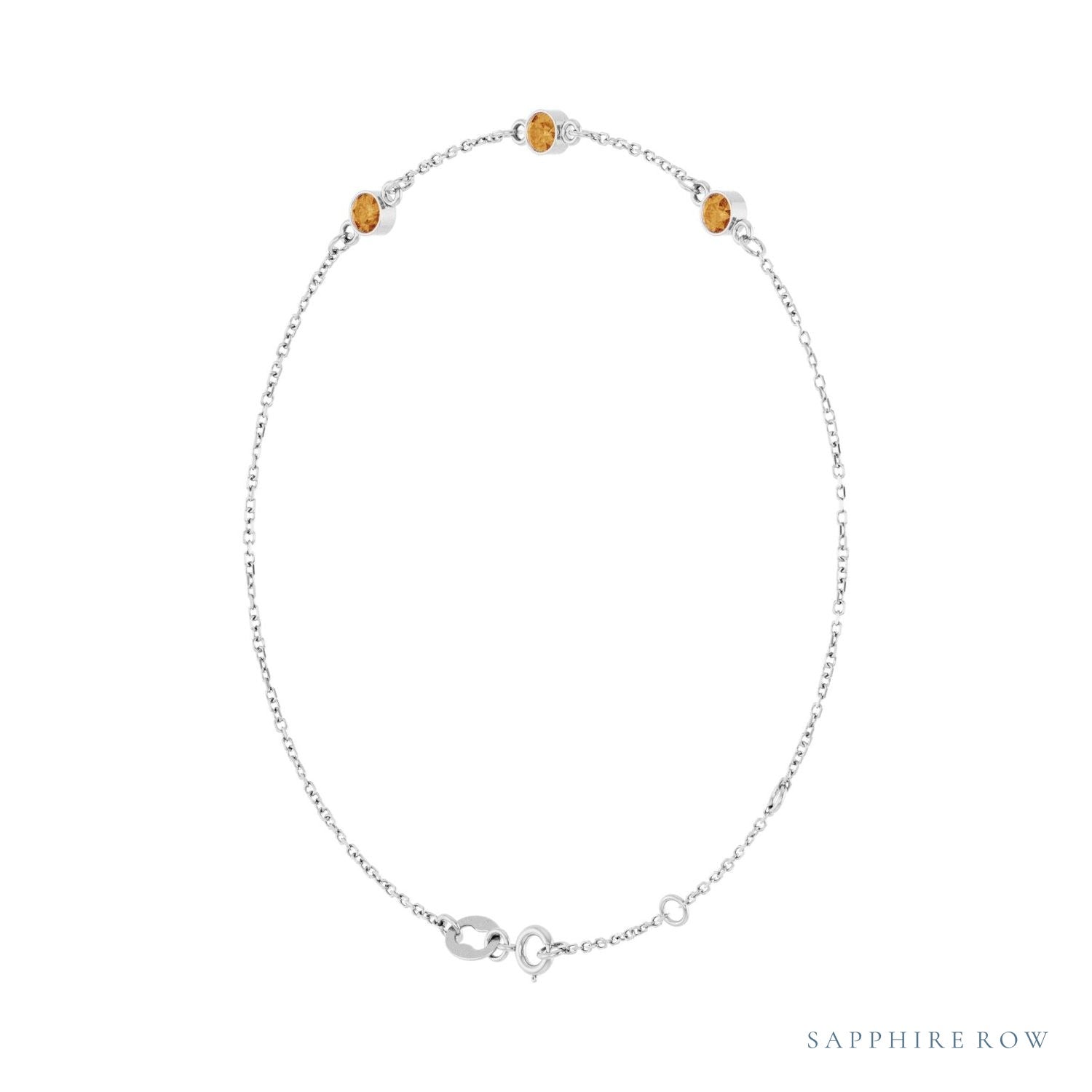 Sapphire Row Natural Bezel-Set Gemstone Solitaire Bracelet - Citrine, 14K White Gold (view 2)