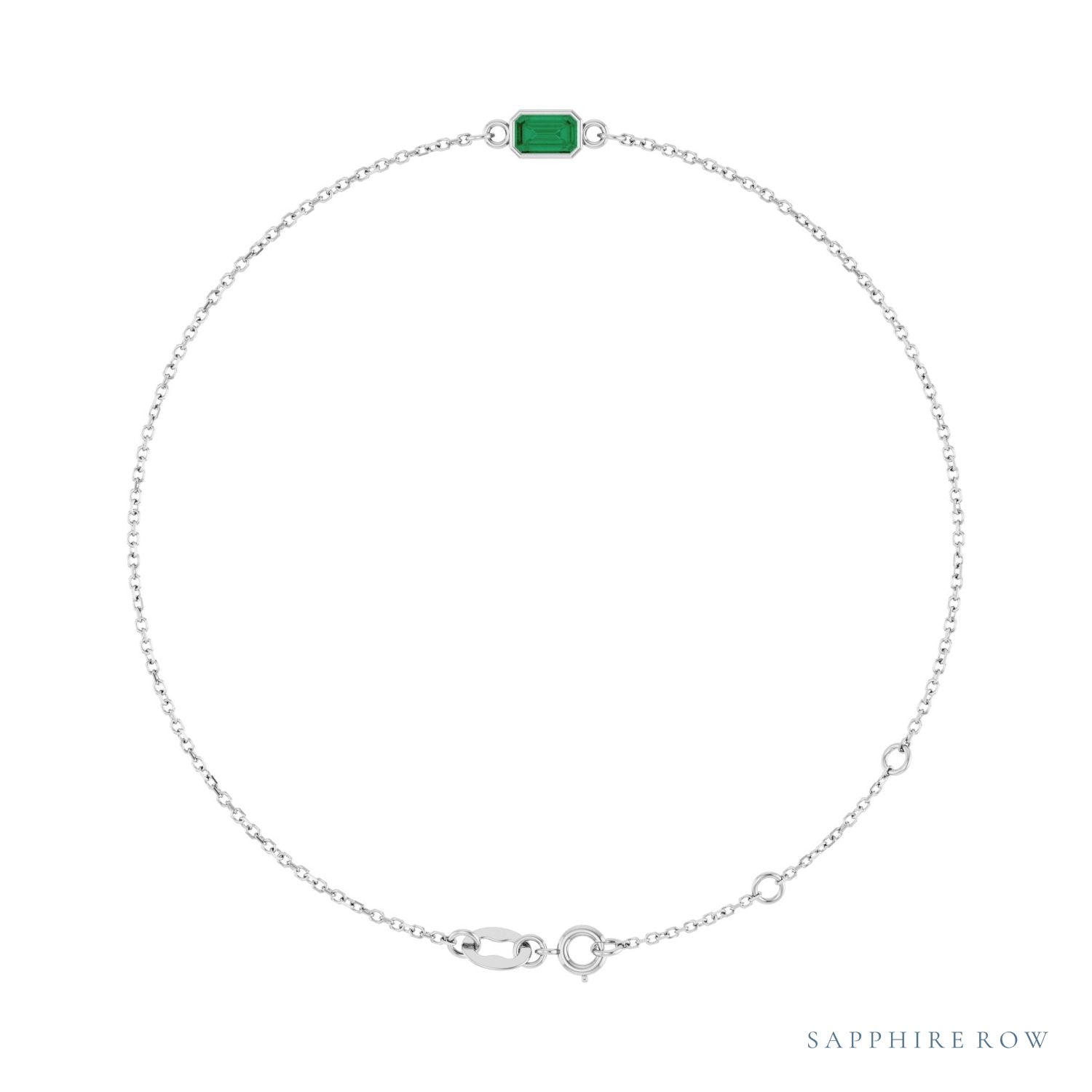 Sapphire Row Natural Bezel-Set Gemstone Solitaire Bracelet - Emerald, 14K White Gold