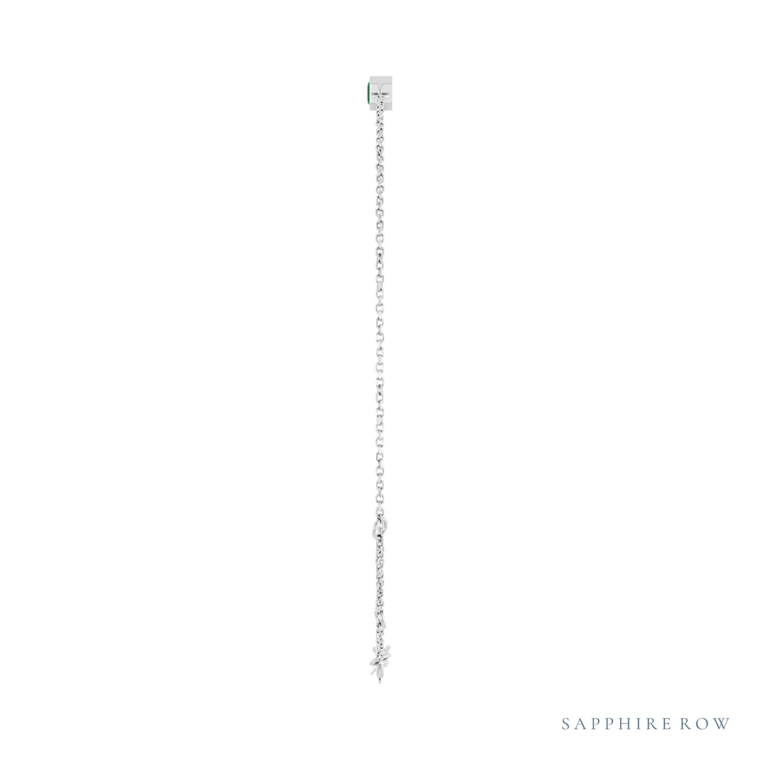Sapphire Row Natural Bezel-Set Gemstone Solitaire Bracelet - Emerald, 14K White Gold (view 3)