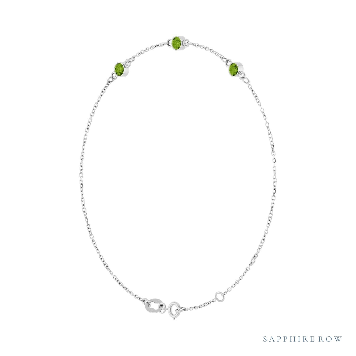 Sapphire Row Natural Bezel-Set Gemstone Solitaire Bracelet - Peridot, 14K White Gold (view 2)