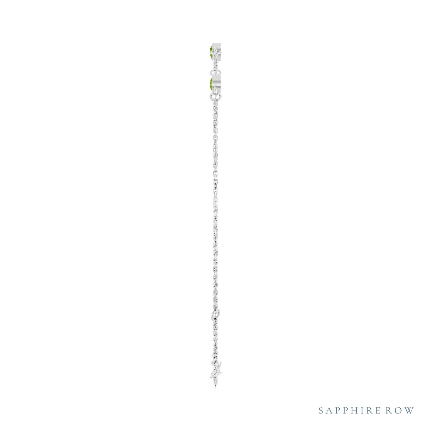 Sapphire Row Natural Bezel-Set Gemstone Solitaire Bracelet - Peridot, 14K White Gold (view 3)