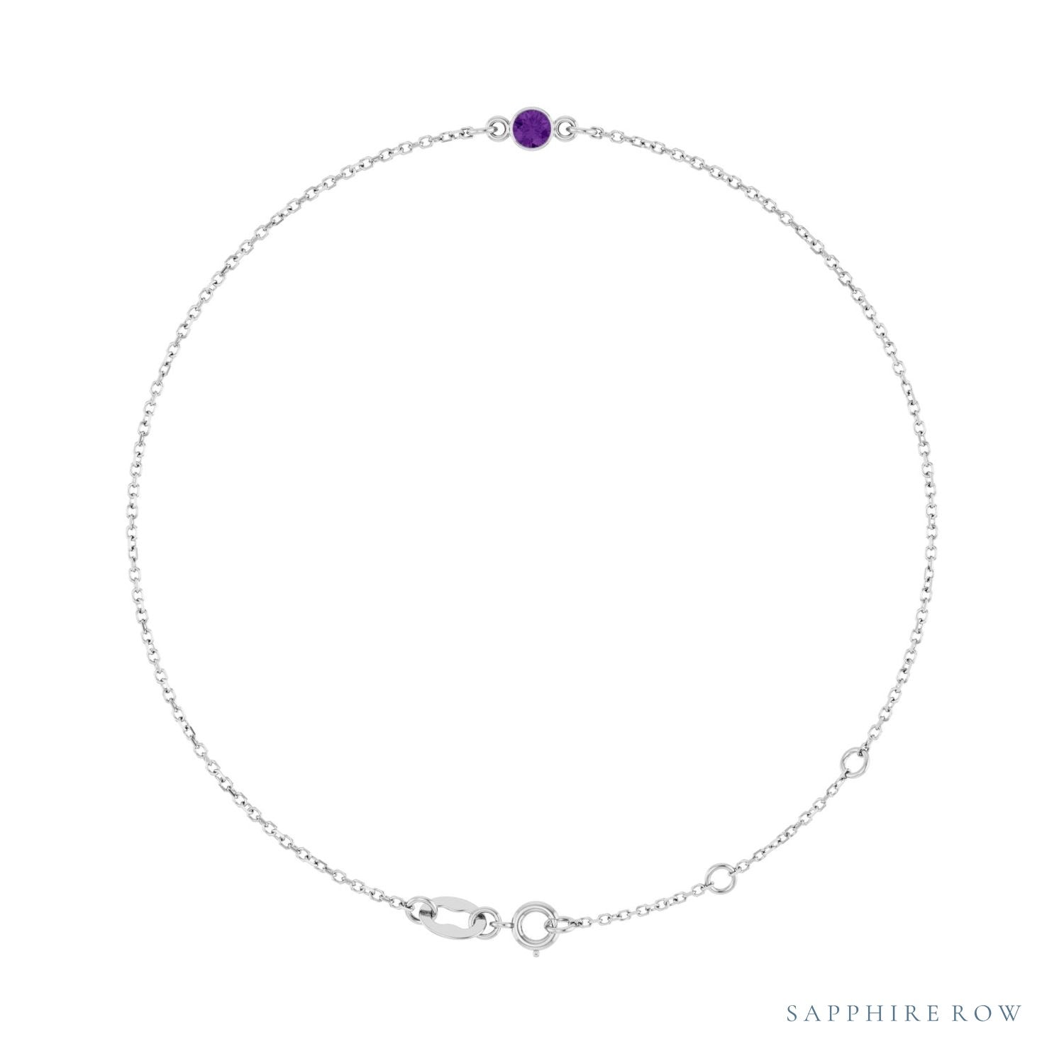 Sapphire Row Natural Bezel-Set Gemstone Solitaire Bracelet - Amethyst, Platinum