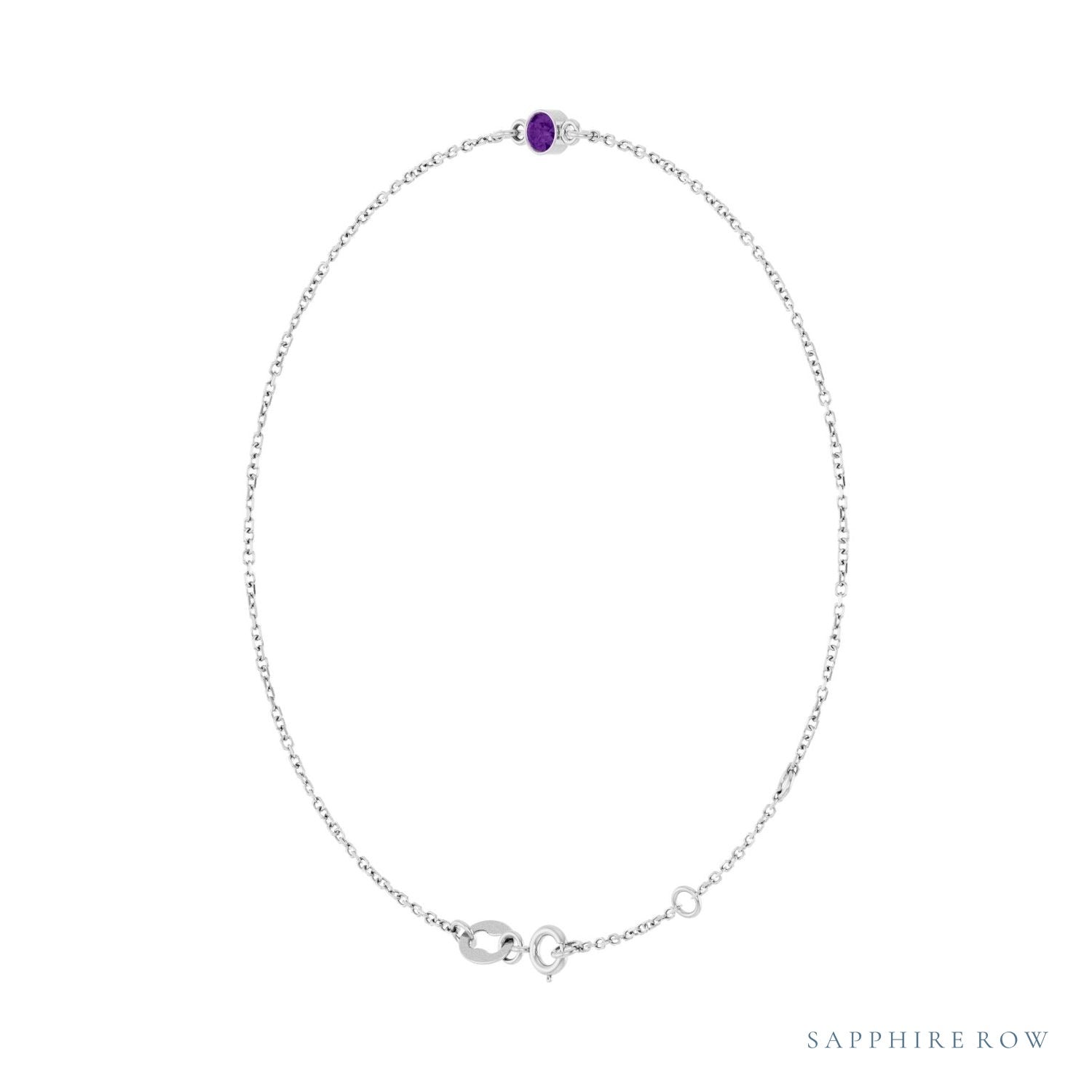 Sapphire Row Natural Bezel-Set Gemstone Solitaire Bracelet - Amethyst, Platinum (view 2)