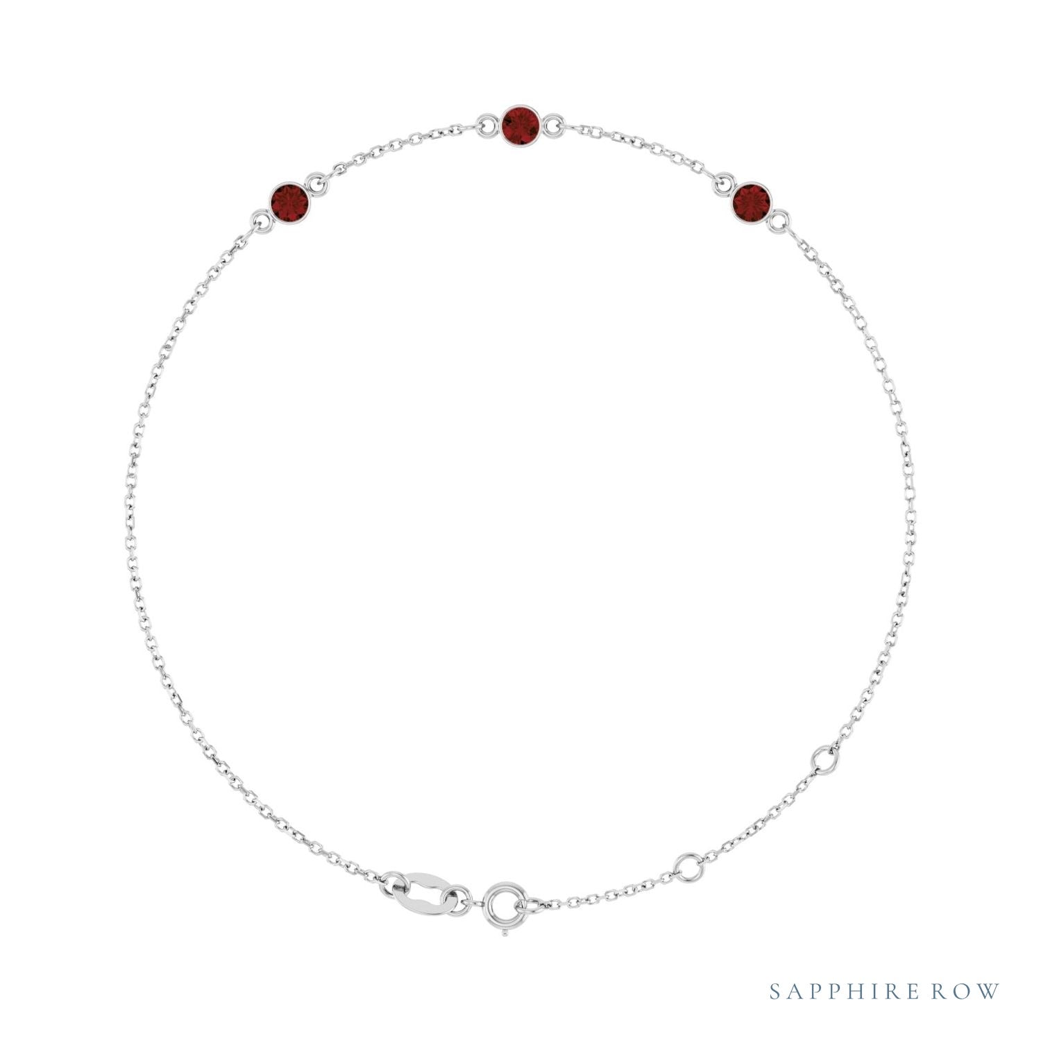 Sapphire Row Natural Bezel-Set Gemstone Solitaire Bracelet - Mozambique Garnet, 14K White Gold