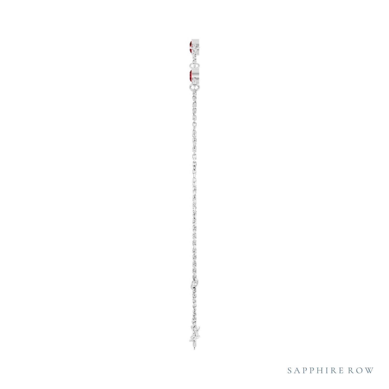 Sapphire Row Natural Bezel-Set Gemstone Solitaire Bracelet - Mozambique Garnet, 14K White Gold (view 3)