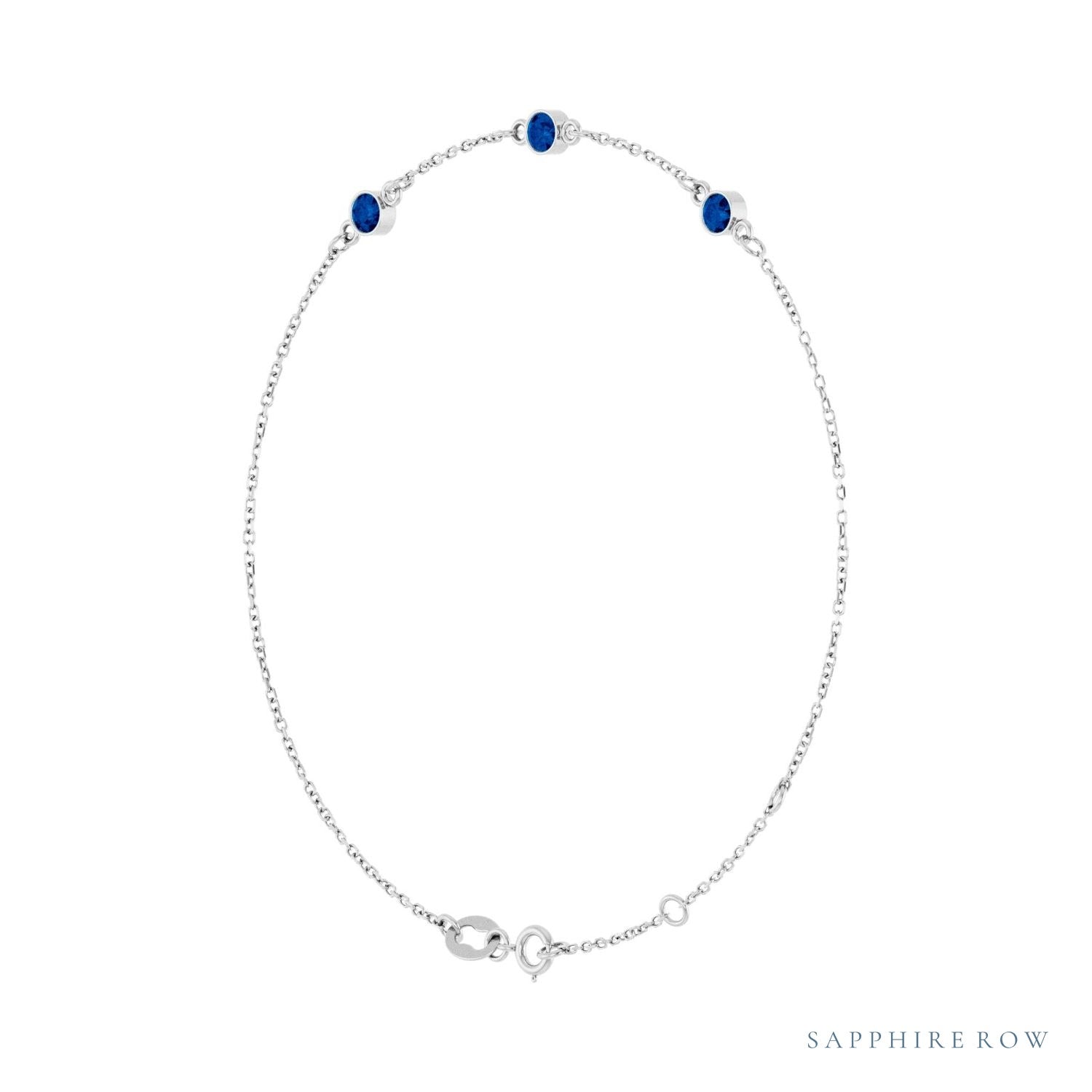 Sapphire Row Natural Bezel-Set Gemstone Solitaire Bracelet - Blue Sapphire, 14K White Gold (view 2)