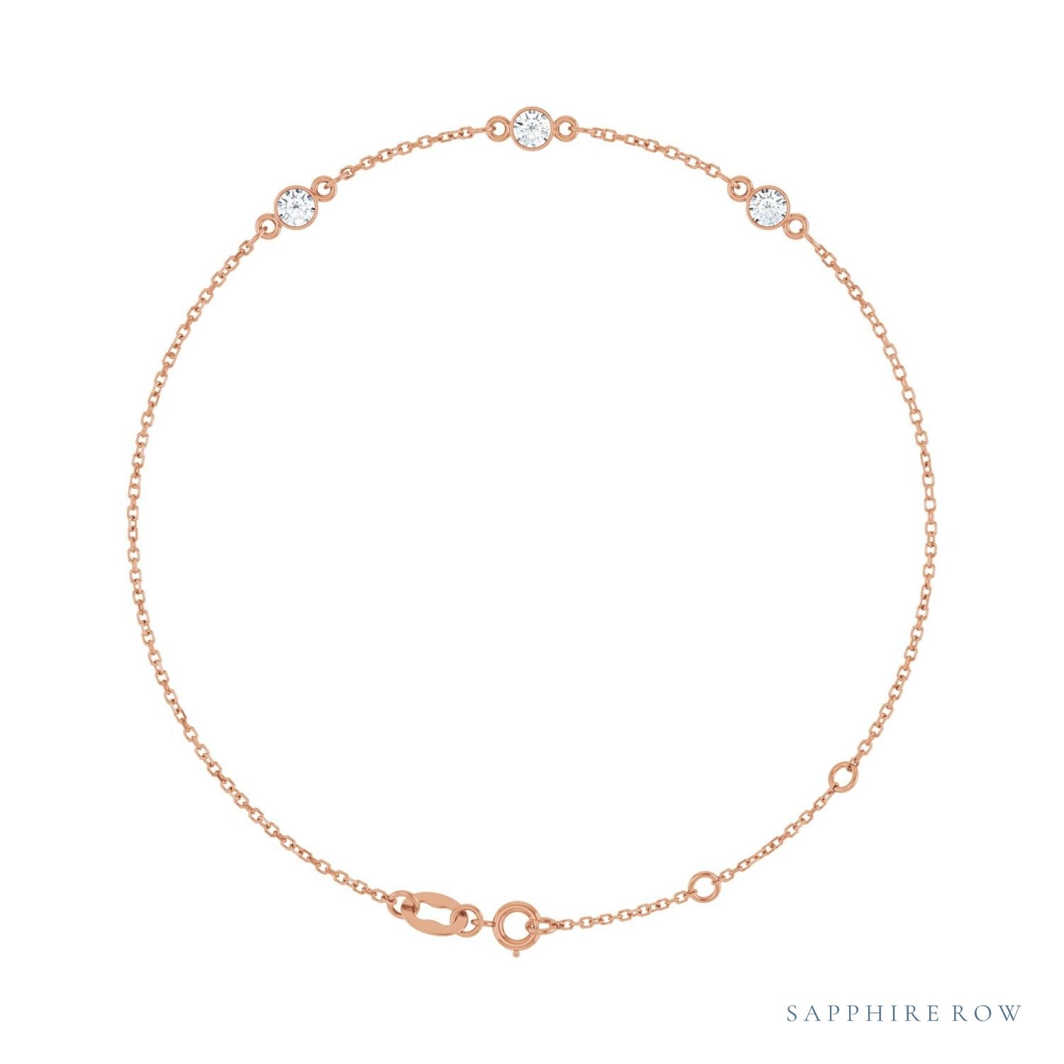 Sapphire Row Natural Bezel-Set Gemstone Solitaire Bracelet - White Sapphire, 14K Rose Gold