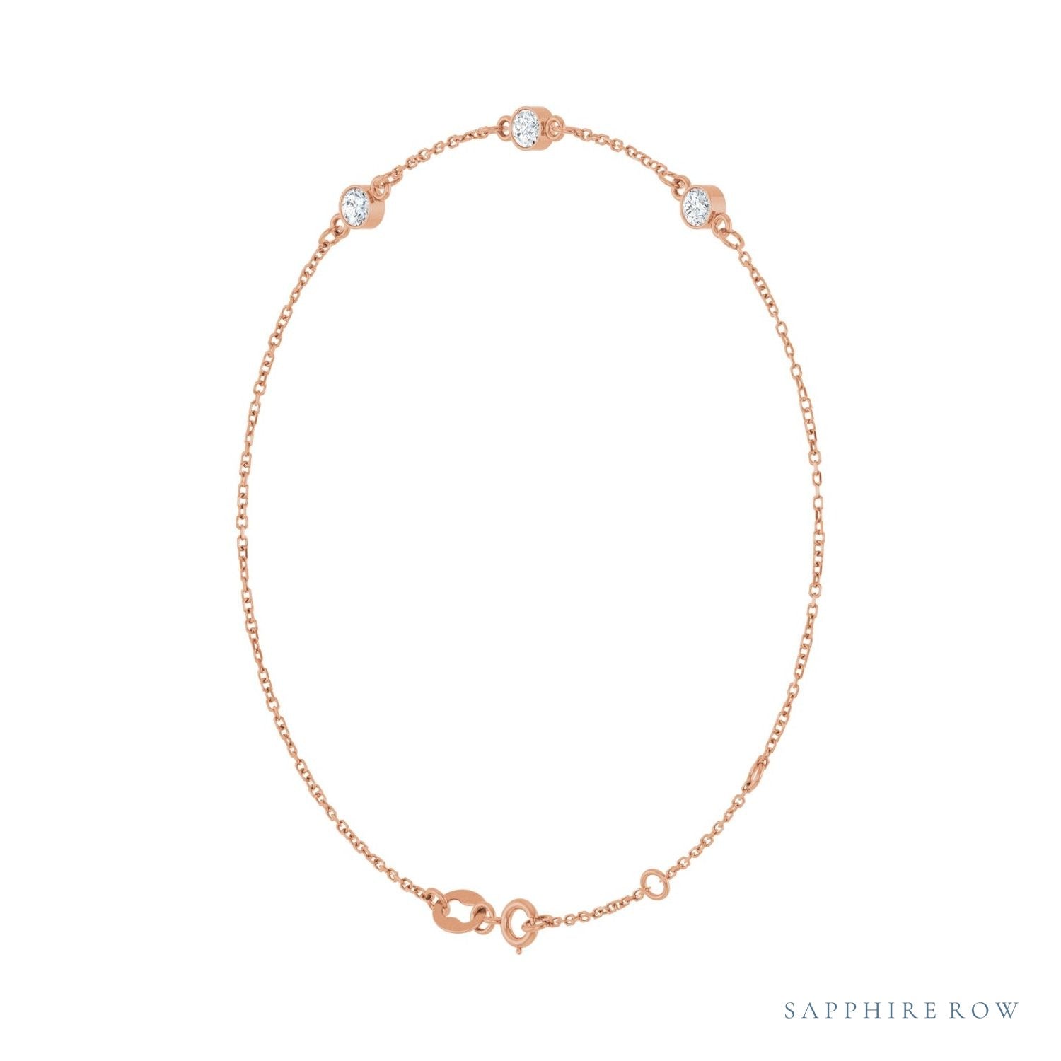 Sapphire Row Natural Bezel-Set Gemstone Solitaire Bracelet - White Sapphire, 14K Rose Gold (view 2)