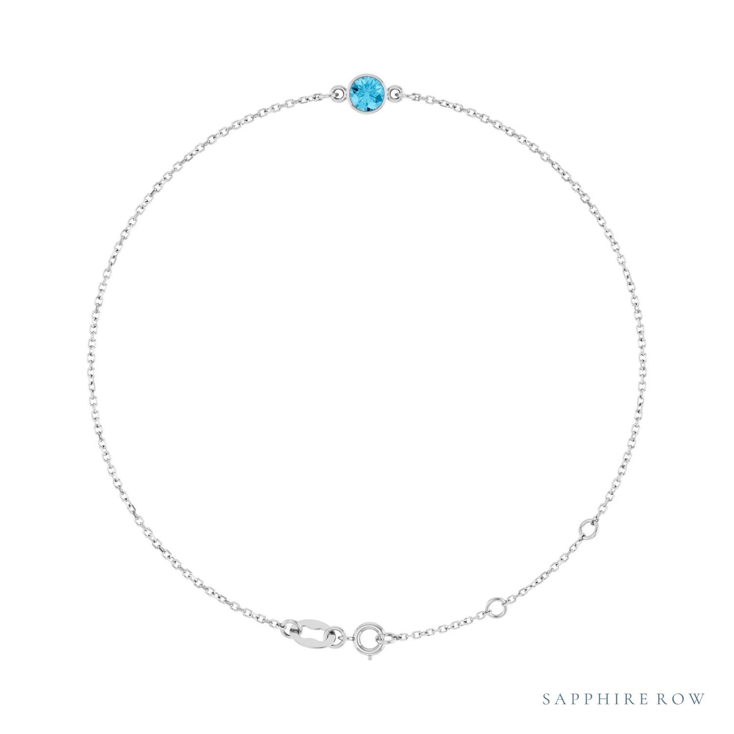 Sapphire Row Natural Bezel-Set Gemstone Solitaire Bracelet - Aquamarine, 14K White Gold
