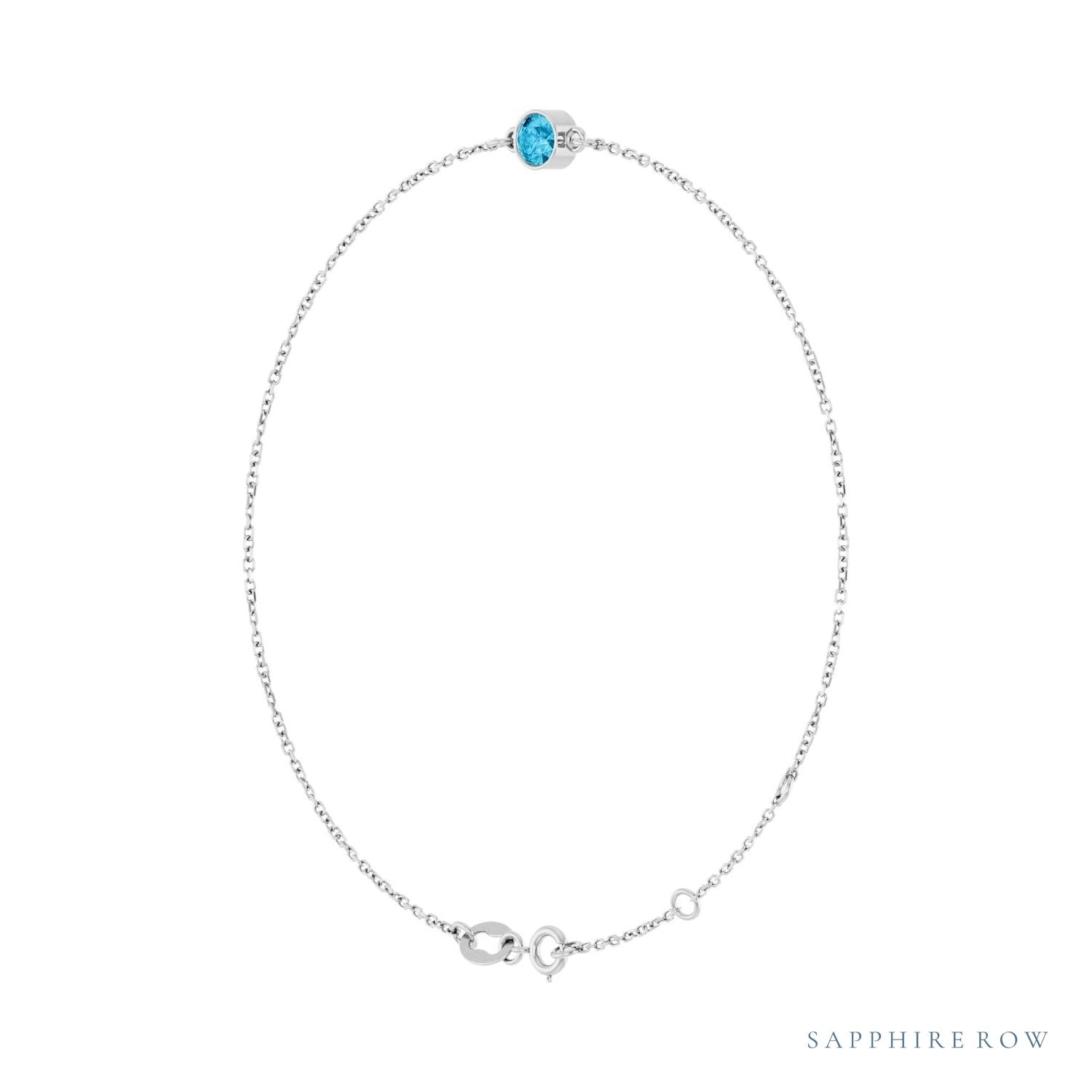 Sapphire Row Natural Bezel-Set Gemstone Solitaire Bracelet - Aquamarine, 14K White Gold (view 2)