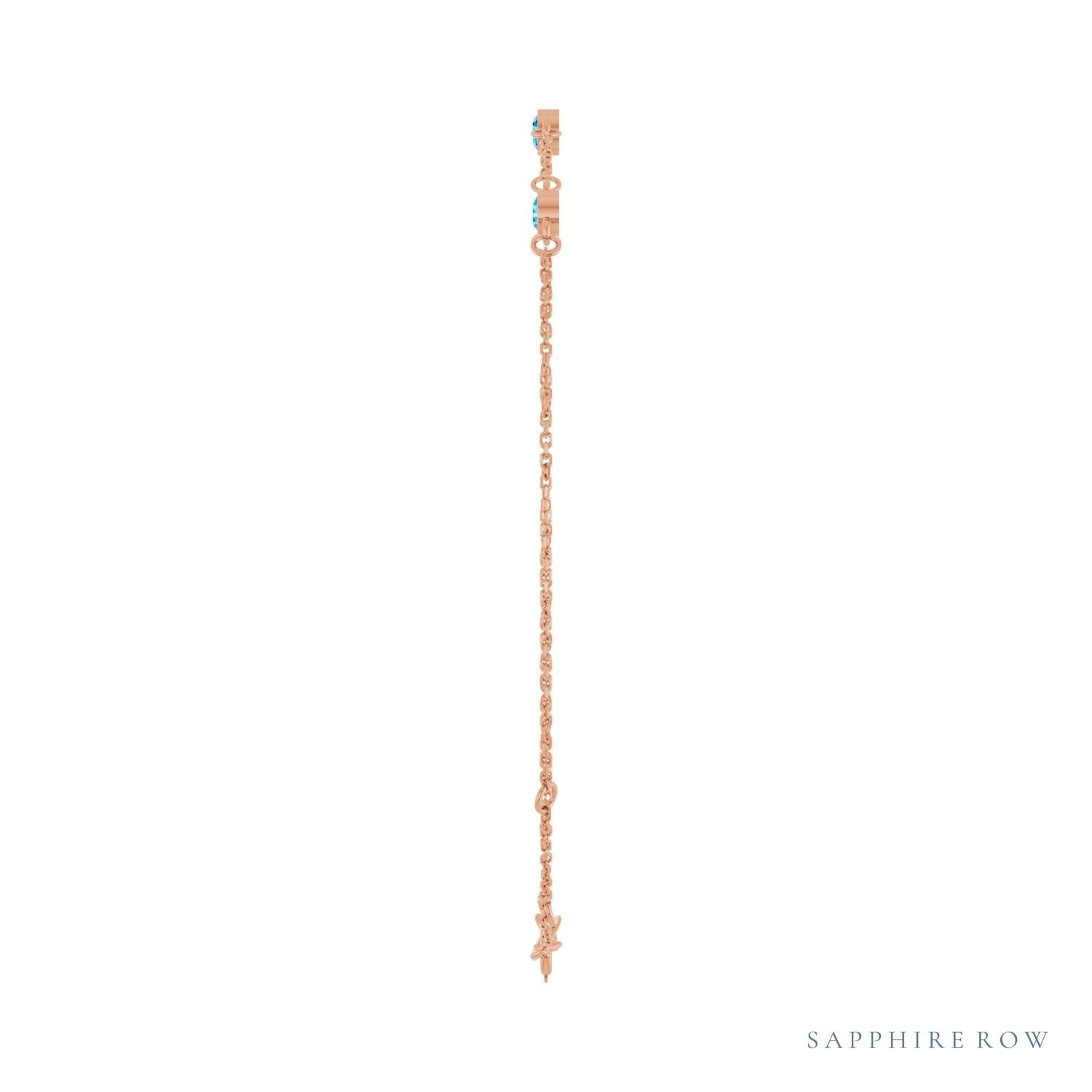 Sapphire Row Natural Bezel-Set Gemstone Solitaire Bracelet - Blue Zircon, 14K Rose Gold (view 3)