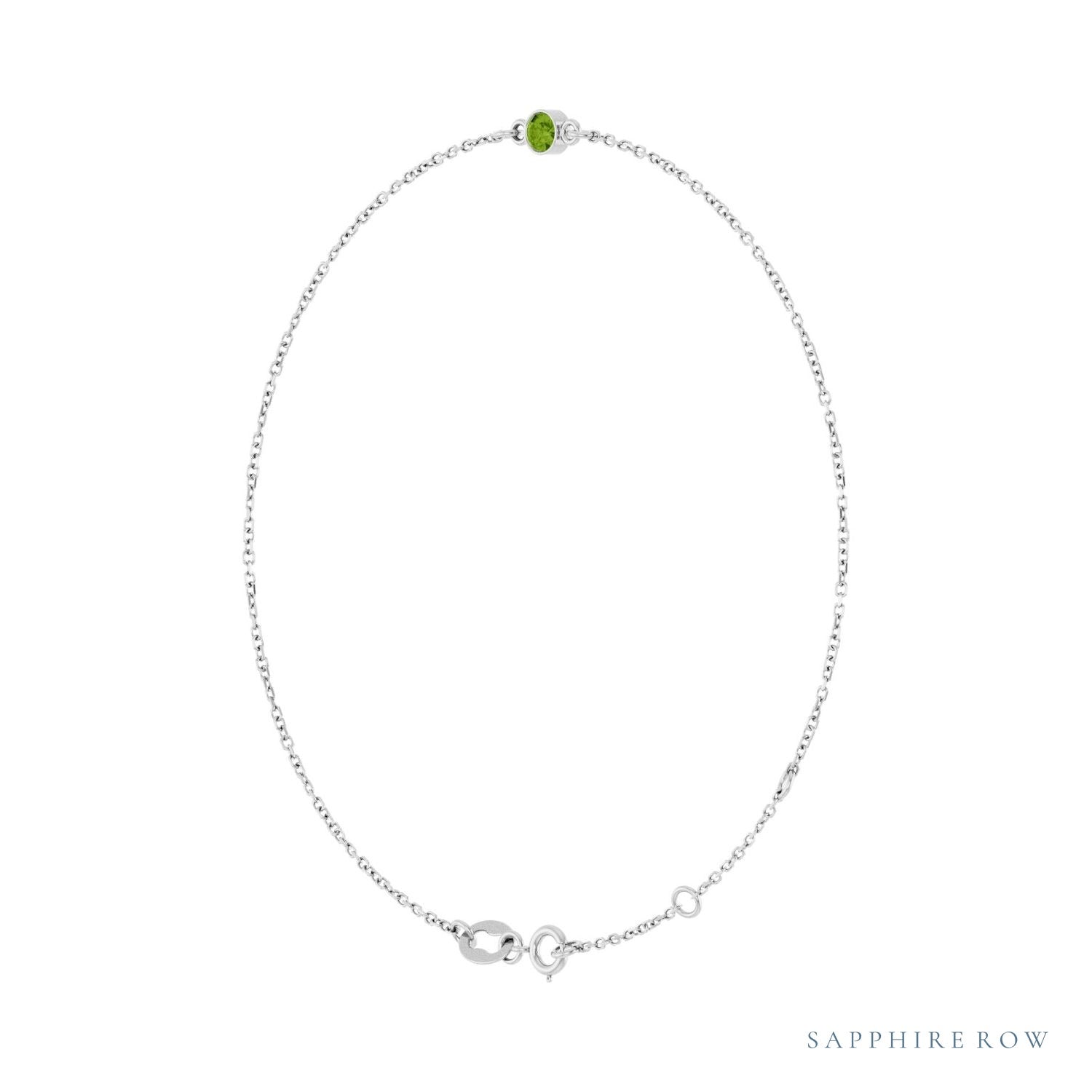 Sapphire Row Natural Bezel-Set Gemstone Solitaire Bracelet - Peridot, Platinum (view 2)