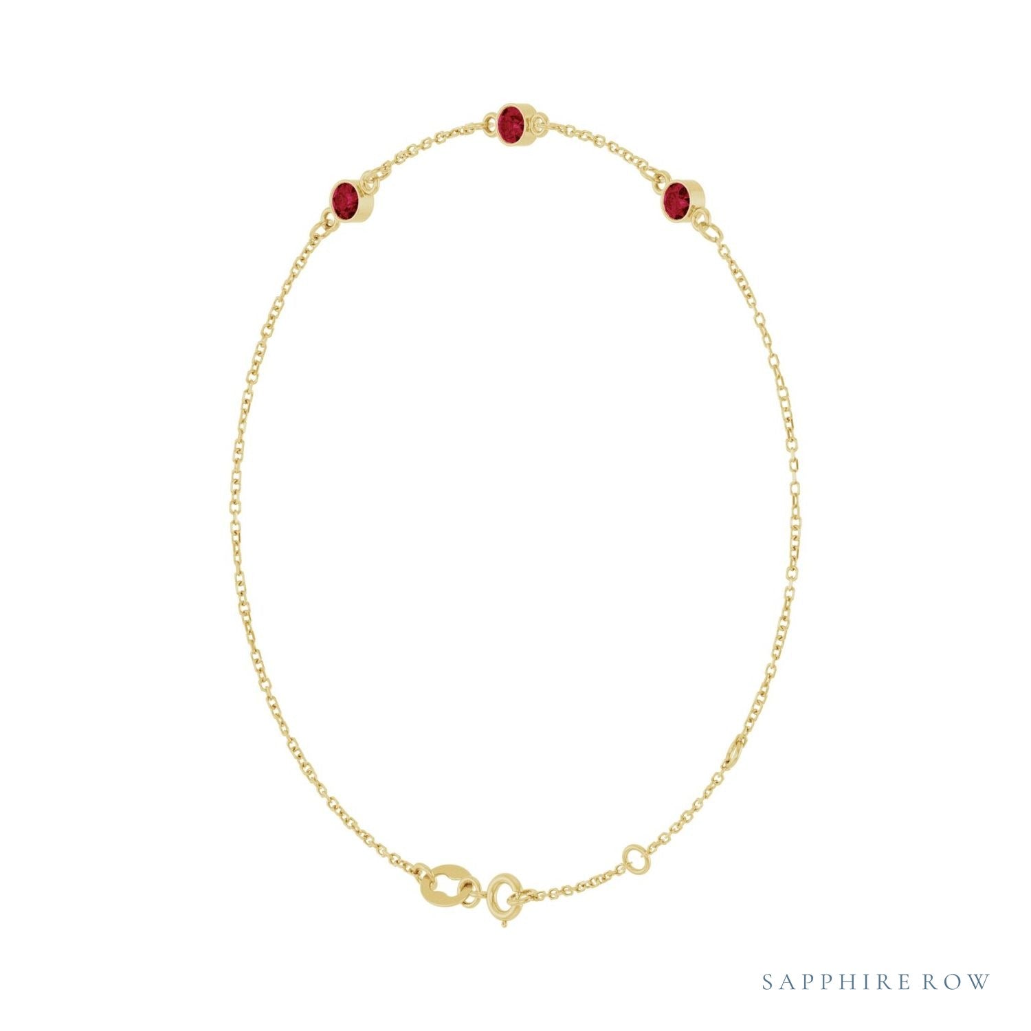 Sapphire Row Lab-Grown Bezel-Set Gemstone Solitaire Bracelet - Ruby, 14K Yellow Gold (view 2)