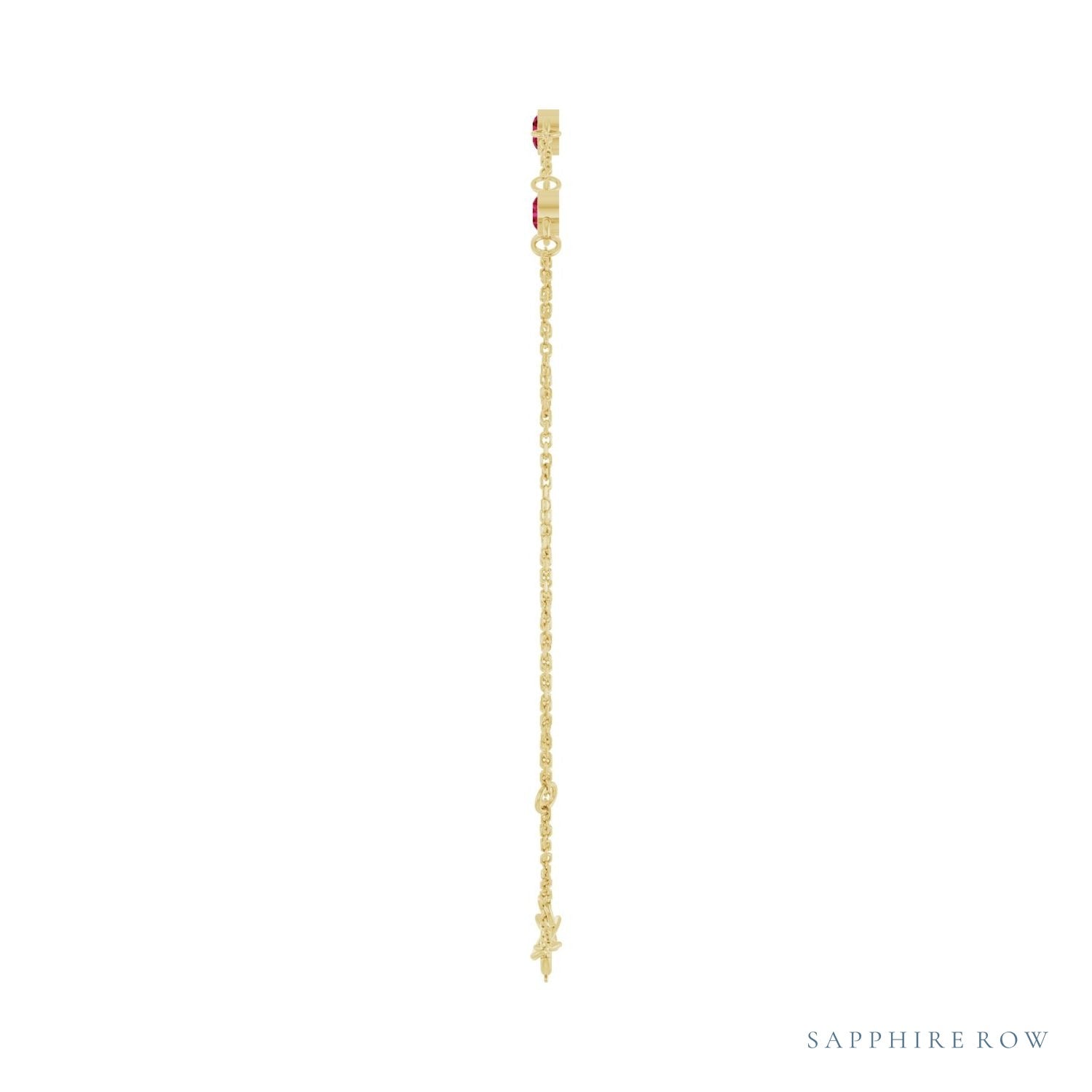 Sapphire Row Lab-Grown Bezel-Set Gemstone Solitaire Bracelet - Ruby, 14K Yellow Gold (view 3)