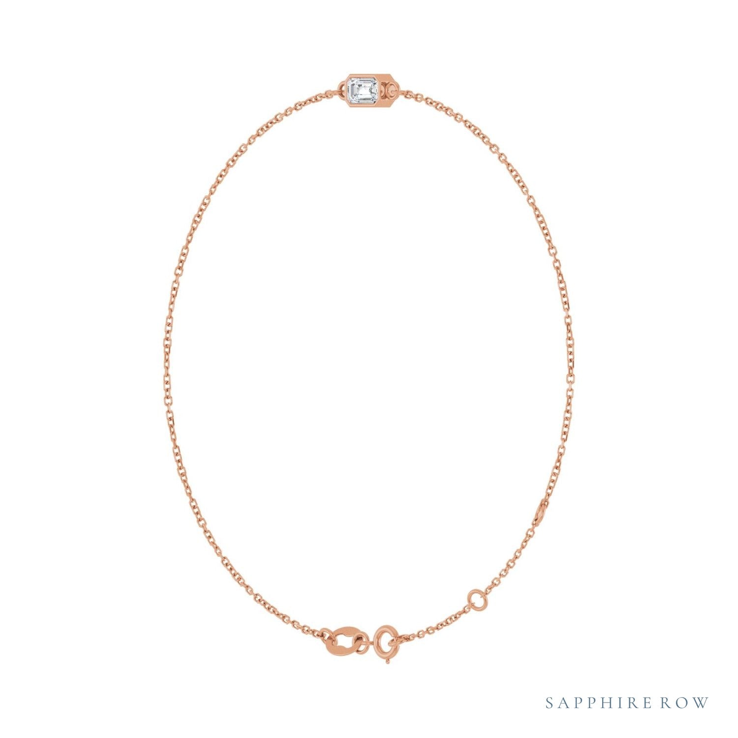 Sapphire Row Lab-Grown Bezel-Set Gemstone Solitaire Bracelet - Diamond, 14K Rose Gold (view 2)