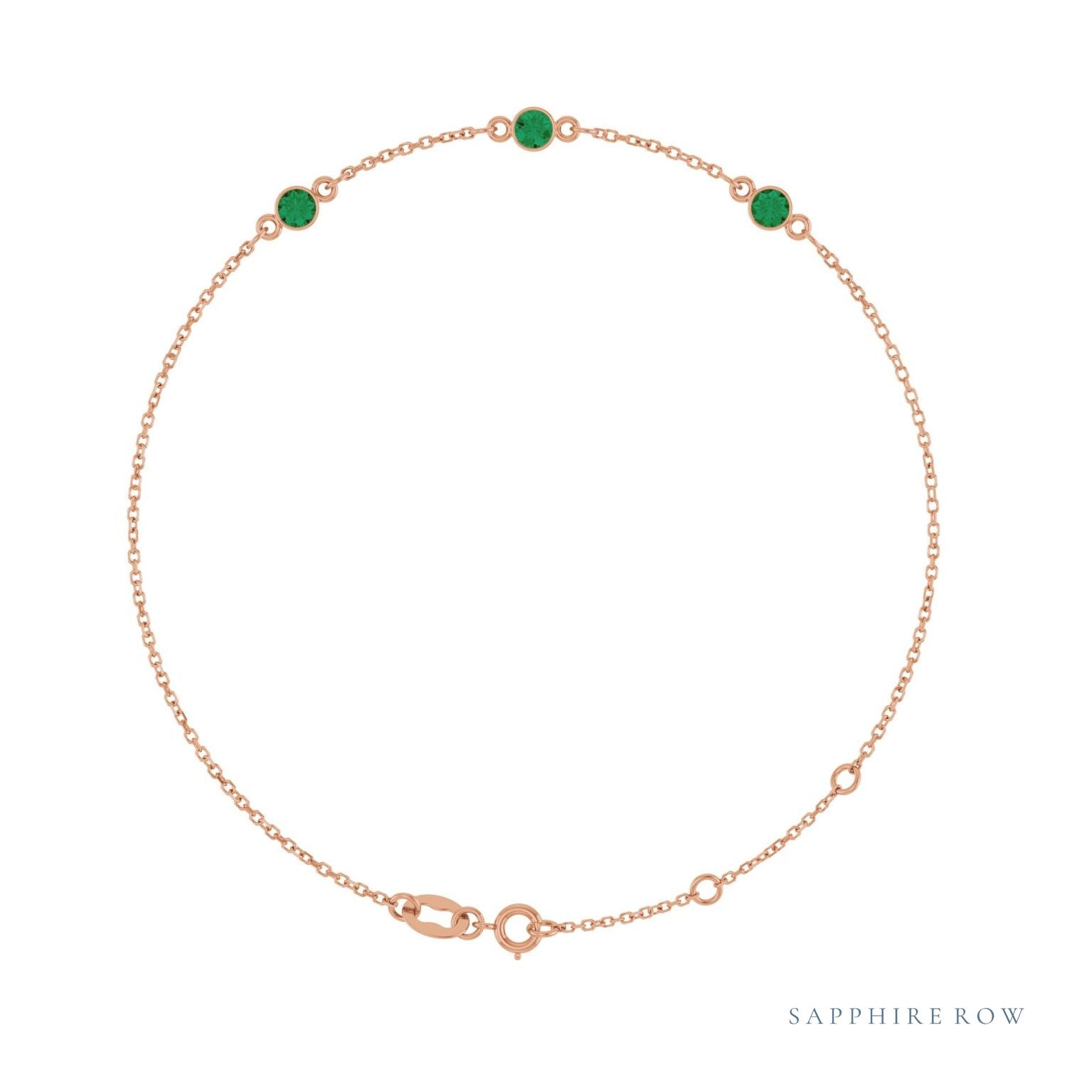 Sapphire Row Lab-Grown Bezel-Set Gemstone Solitaire Bracelet - Emerald, 14K Rose Gold