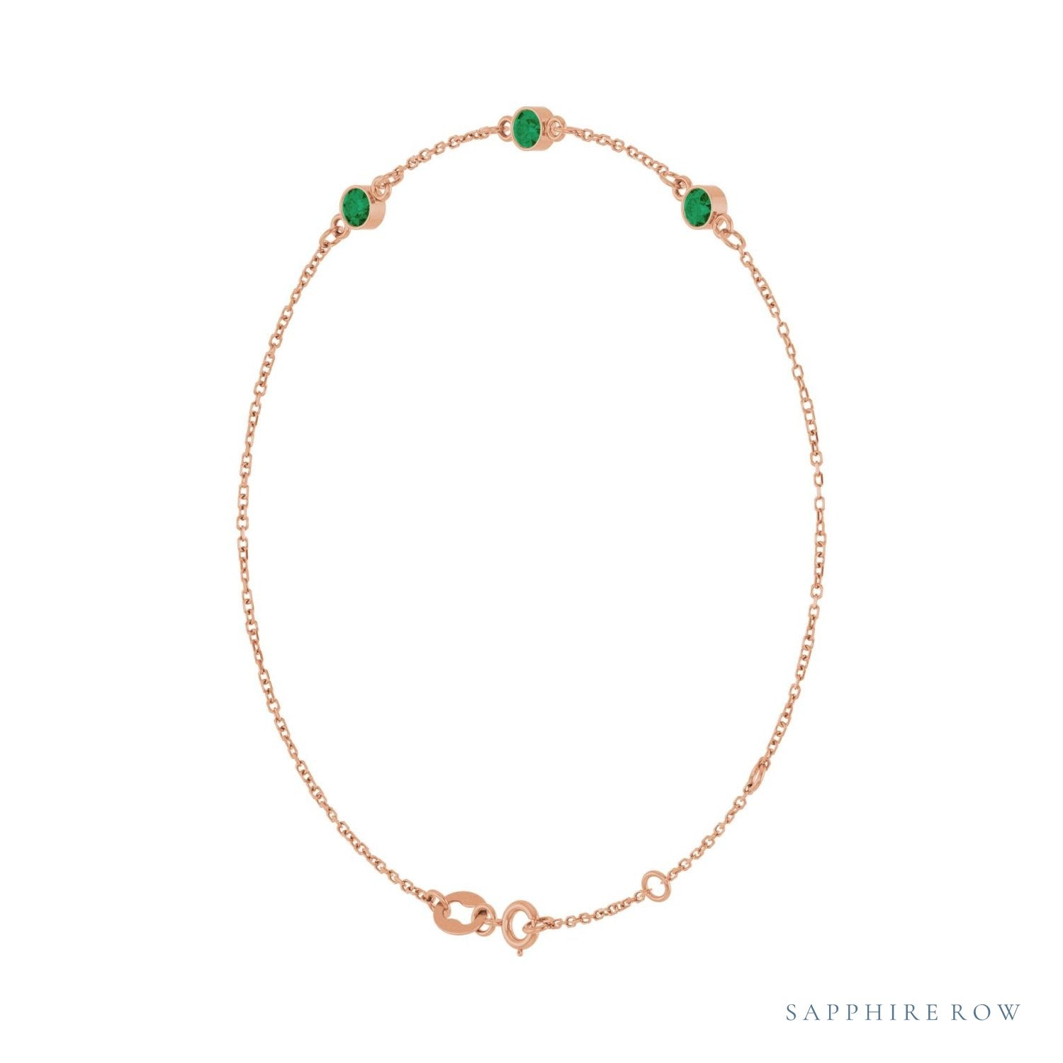 Sapphire Row Lab-Grown Bezel-Set Gemstone Solitaire Bracelet - Emerald, 14K Rose Gold (view 2)