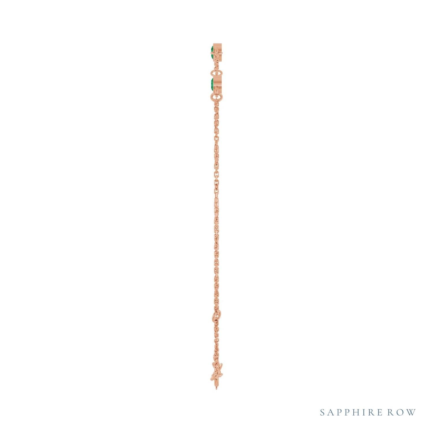 Sapphire Row Lab-Grown Bezel-Set Gemstone Solitaire Bracelet - Emerald, 14K Rose Gold (view 3)