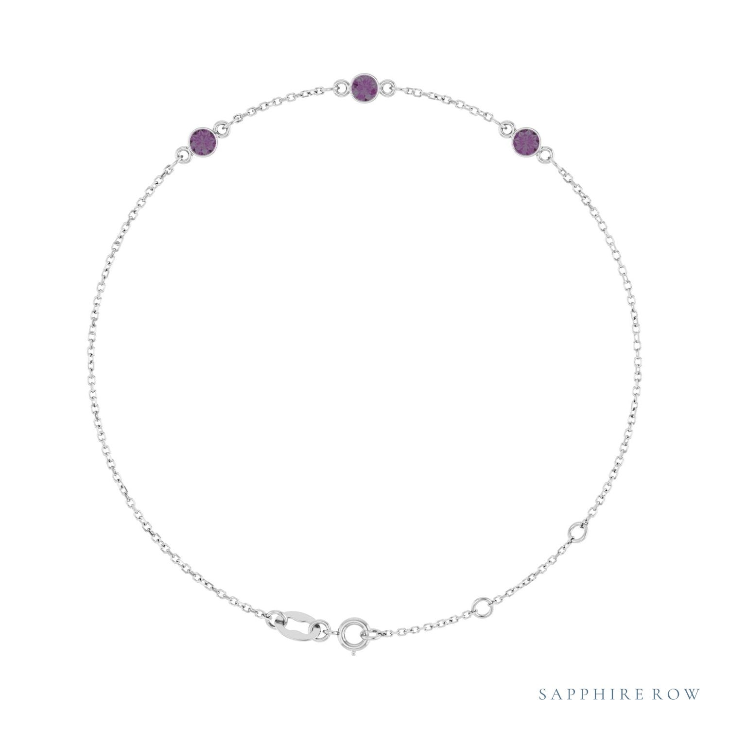 Sapphire Row Lab-Grown Bezel-Set Gemstone Solitaire Bracelet - Alexandrite, 14K White Gold
