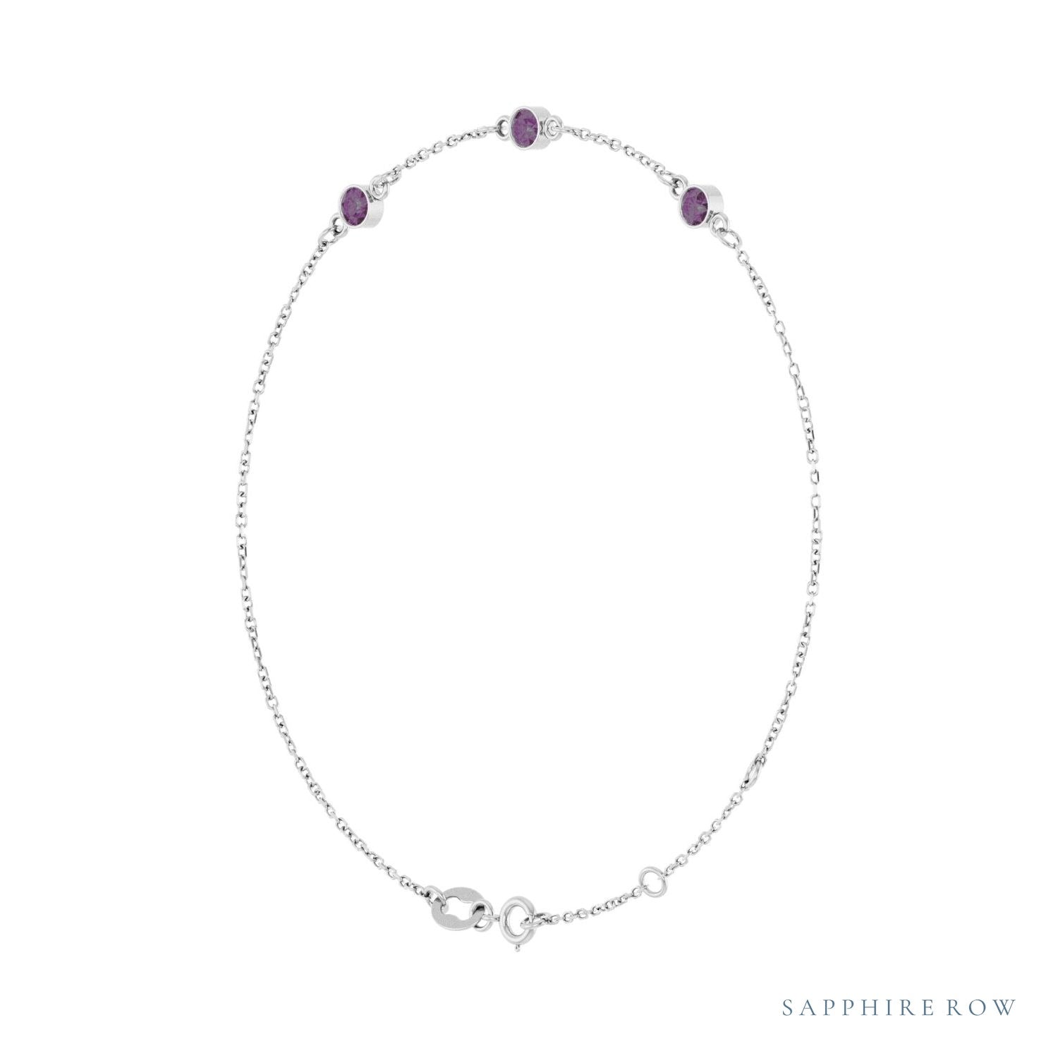 Sapphire Row Lab-Grown Bezel-Set Gemstone Solitaire Bracelet - Alexandrite, 14K White Gold (view 2)