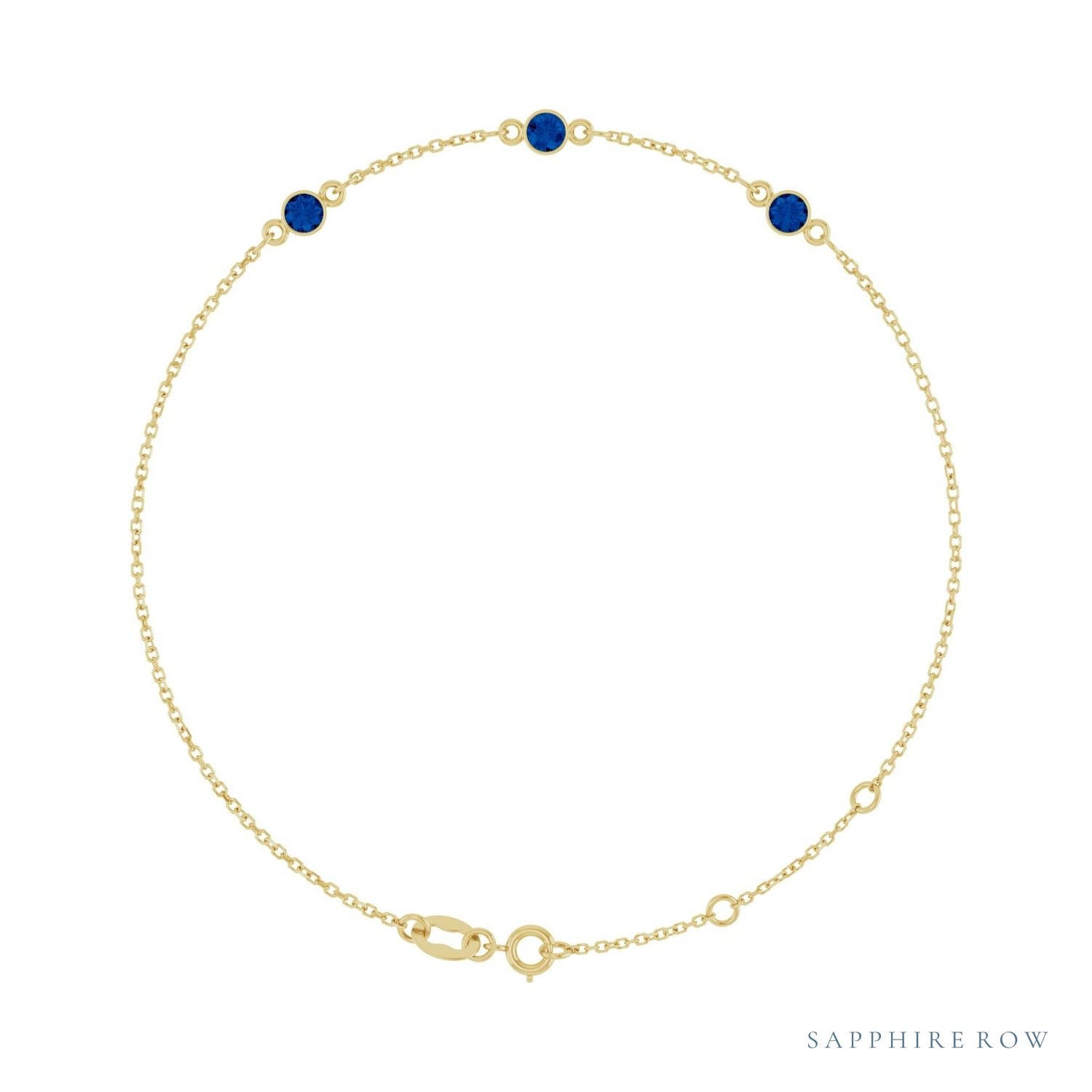 Sapphire Row Lab-Grown Bezel-Set Gemstone Solitaire Bracelet - Blue Sapphire, 14K Yellow Gold