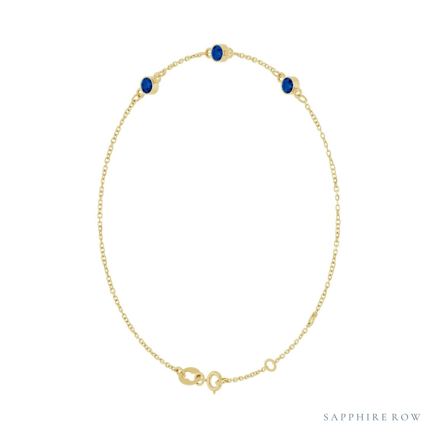 Sapphire Row Lab-Grown Bezel-Set Gemstone Solitaire Bracelet - Blue Sapphire, 14K Yellow Gold (view 2)