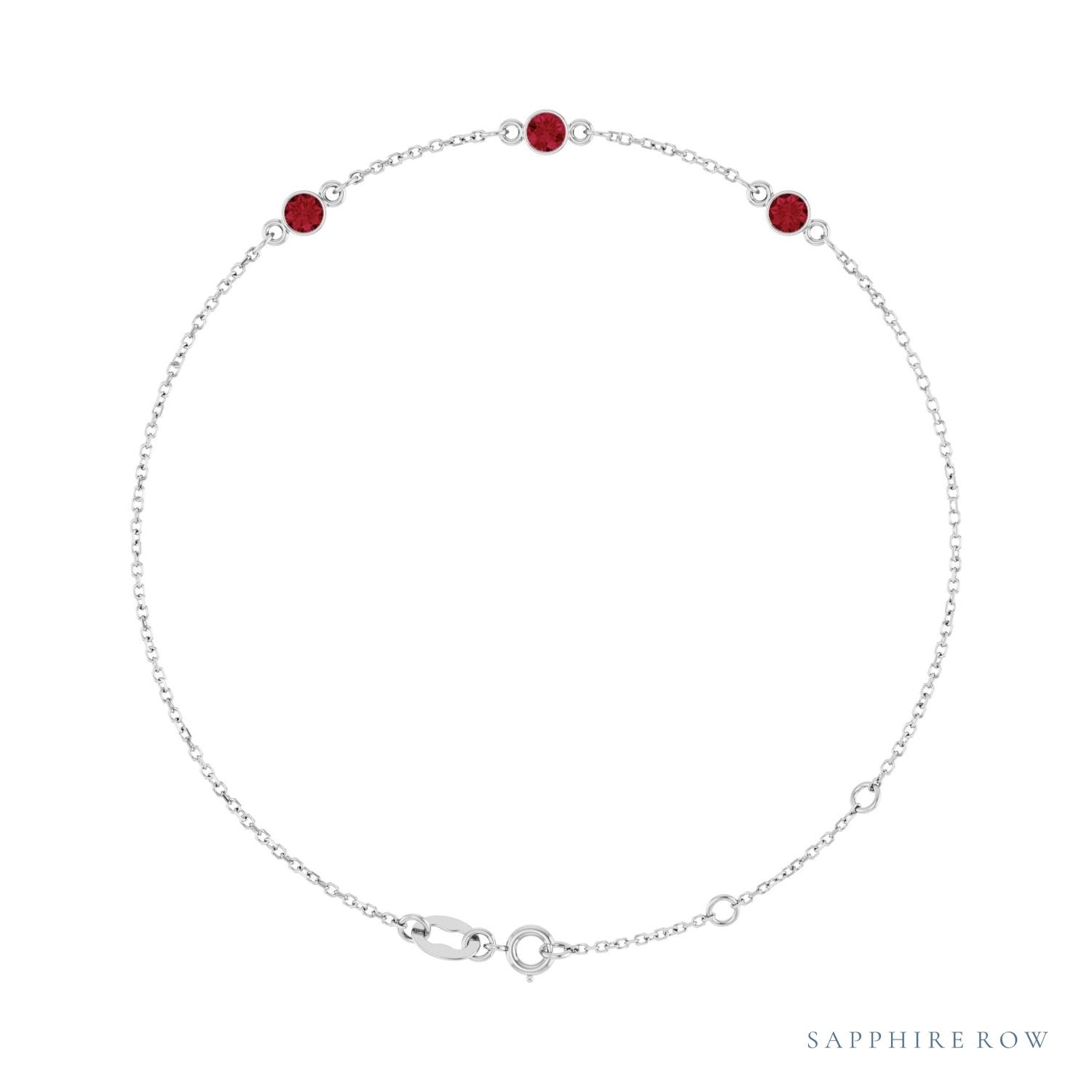 Sapphire Row Lab-Grown Bezel-Set Gemstone Solitaire Bracelet - Ruby, 14K White Gold