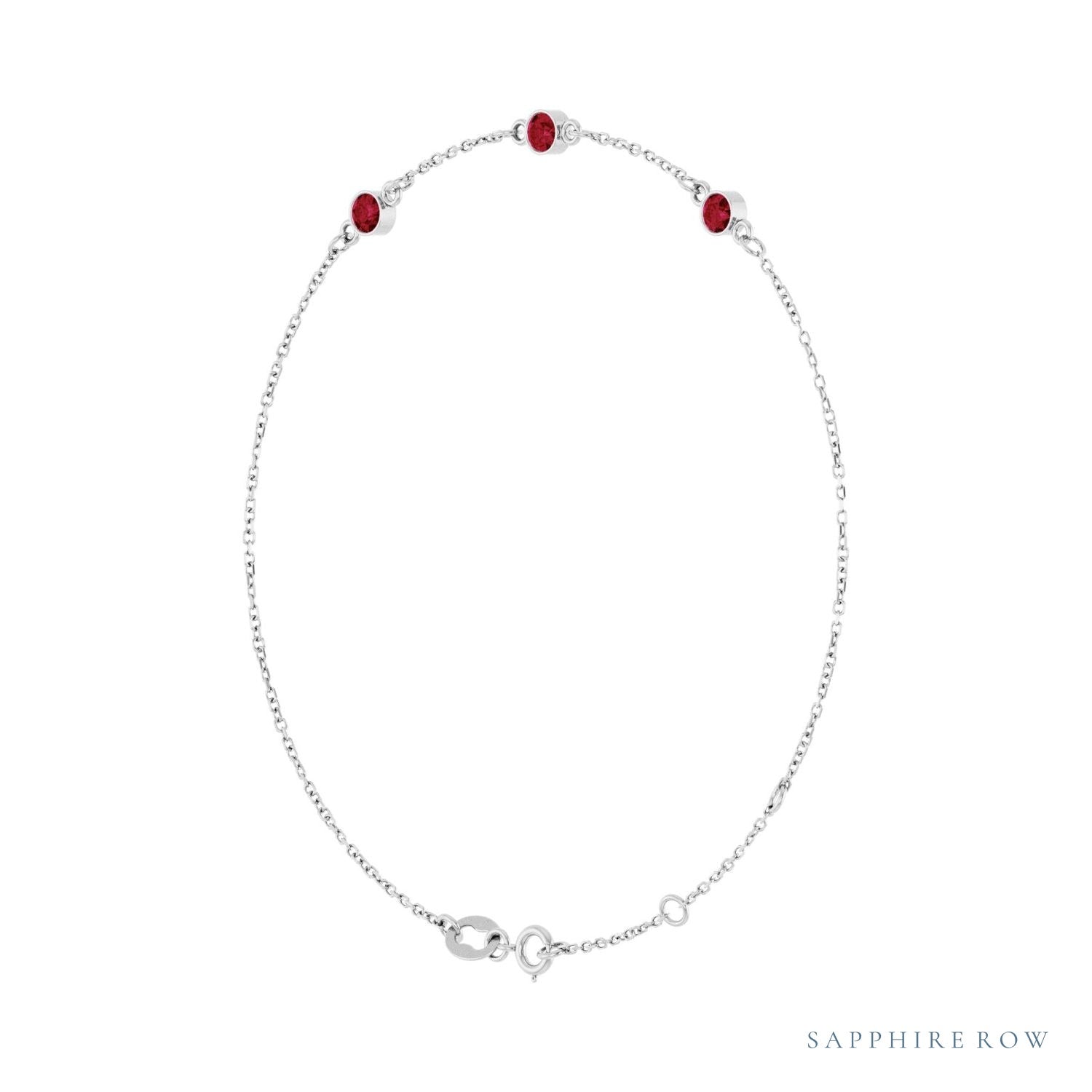 Sapphire Row Lab-Grown Bezel-Set Gemstone Solitaire Bracelet - Ruby, 14K White Gold (view 2)