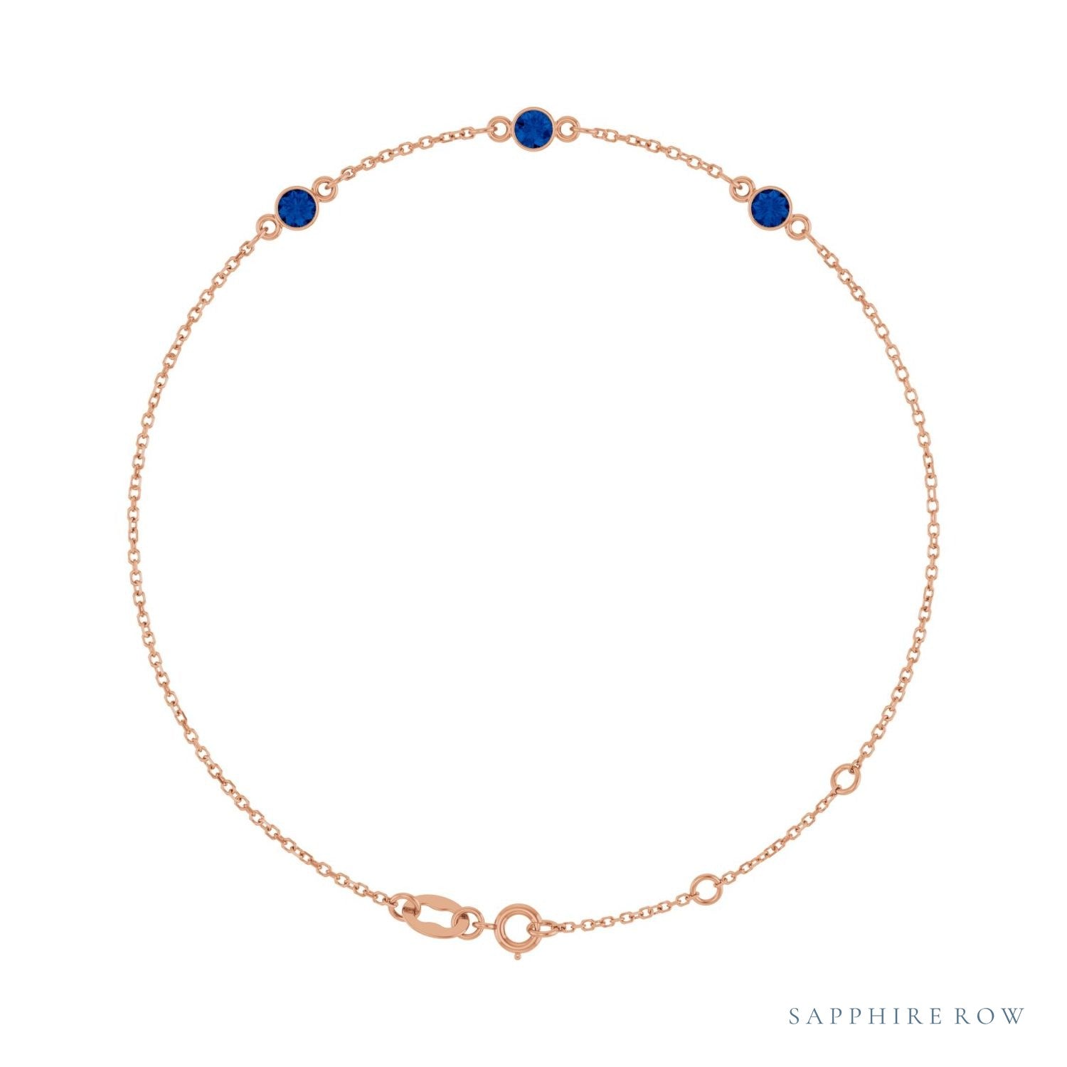 Sapphire Row Lab-Grown Bezel-Set Gemstone Solitaire Bracelet - Blue Sapphire, 14K Rose Gold