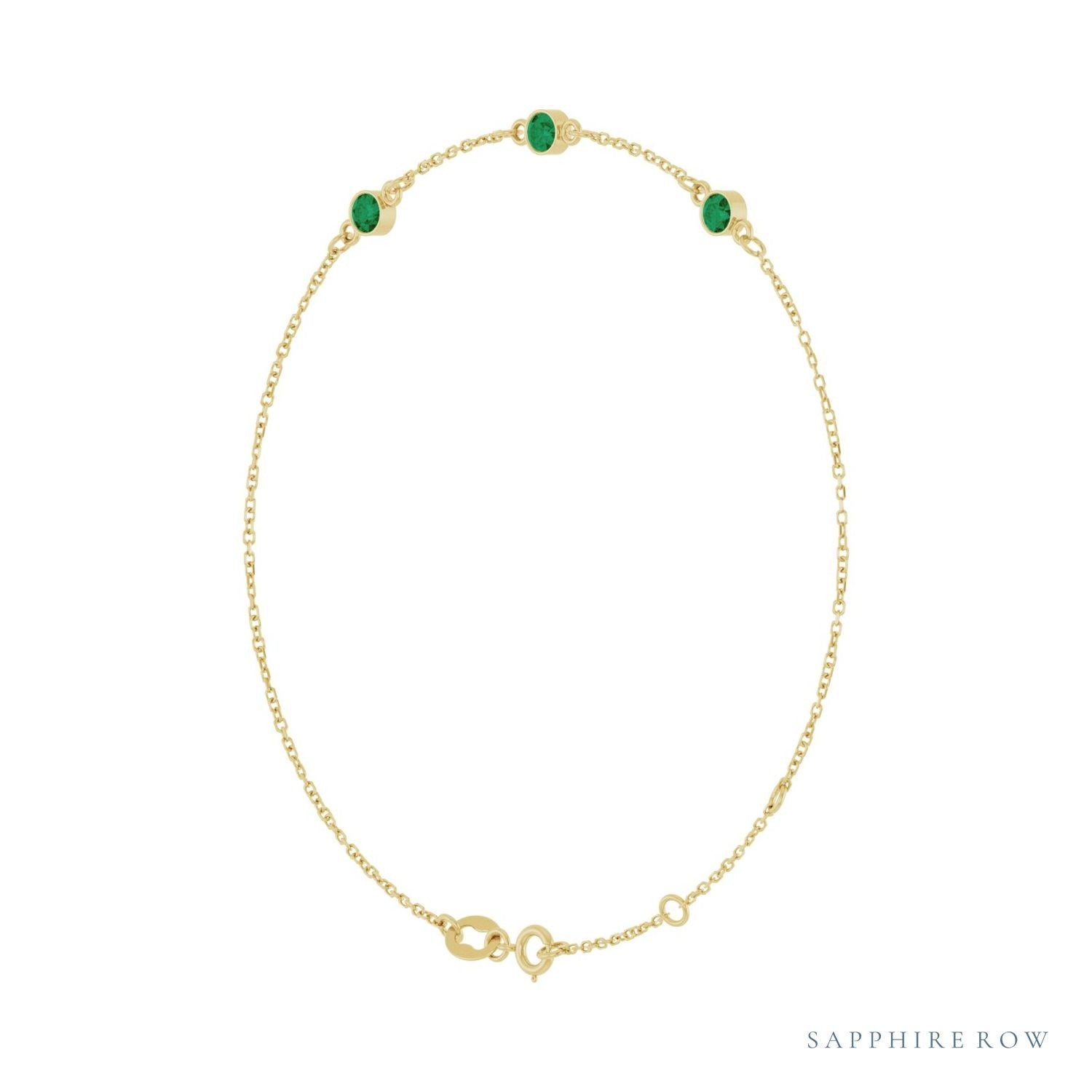Sapphire Row Lab-Grown Bezel-Set Gemstone Solitaire Bracelet - Emerald, 14K Yellow Gold (view 2)