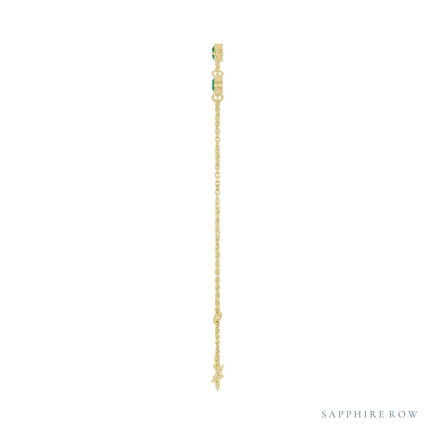 Sapphire Row Lab-Grown Bezel-Set Gemstone Solitaire Bracelet - Emerald, 14K Yellow Gold (view 3)